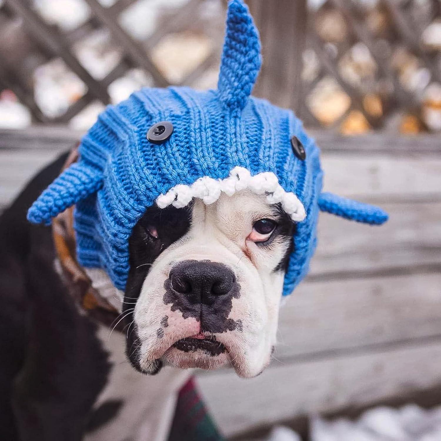 Bufanda de Perro Tejida a Mano Zoo Snoods - Baby Shark Azul Pequeño