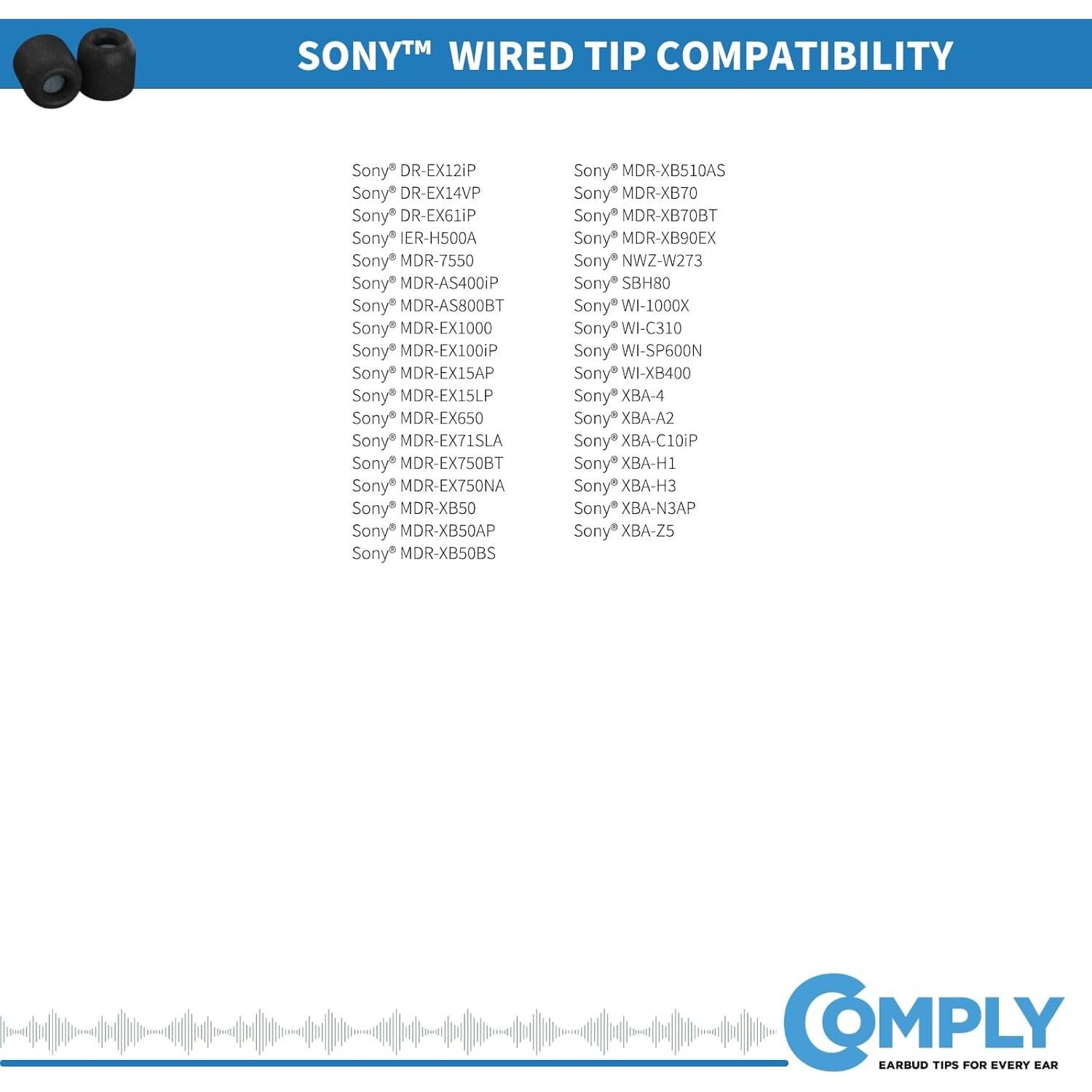Consejos de Espuma de Memoria Comply para Sony MDR-XB50AP - Mediano (3 pares)
