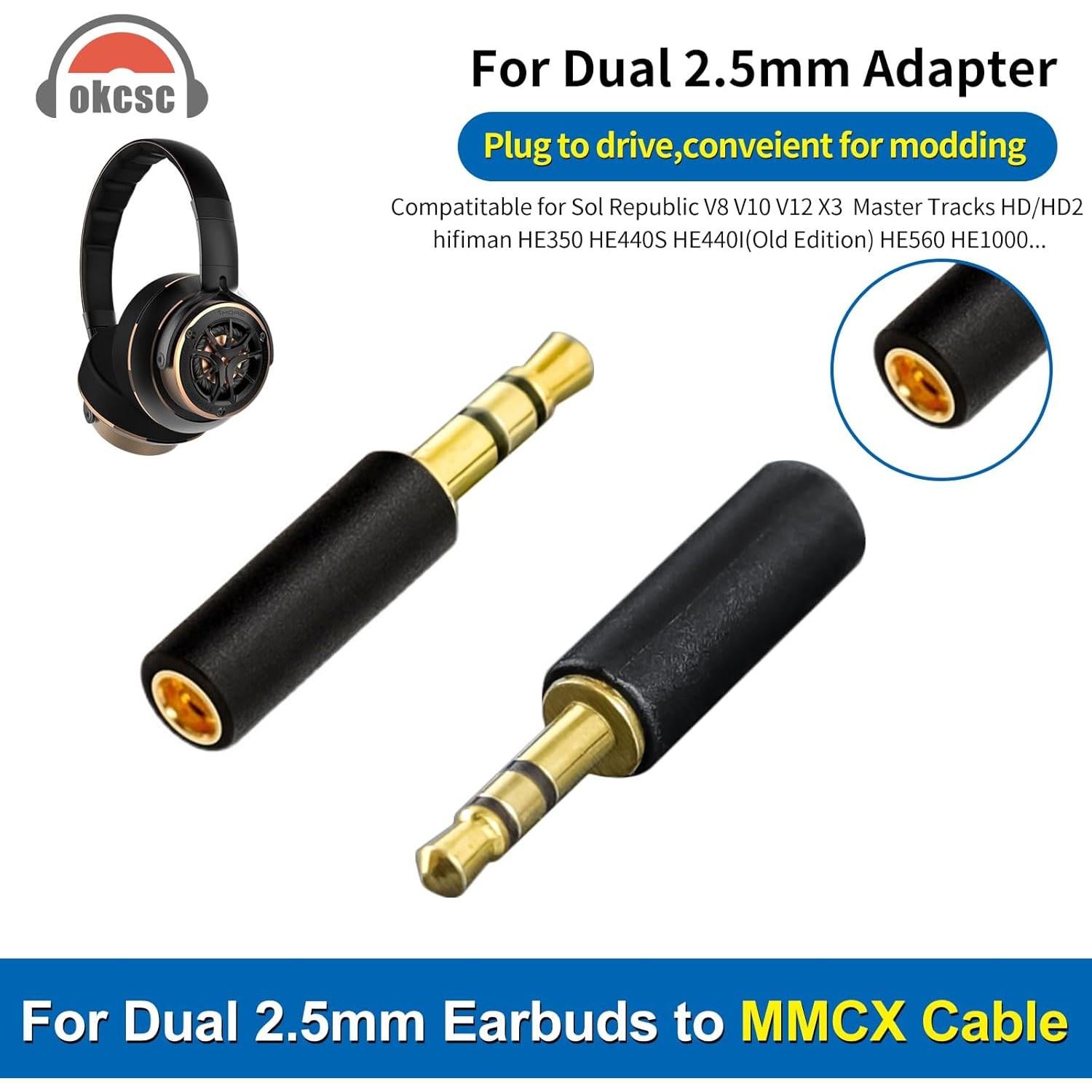 Adaptador de Auriculares 2.5mm a Hembra MMCX okcsc - Negro