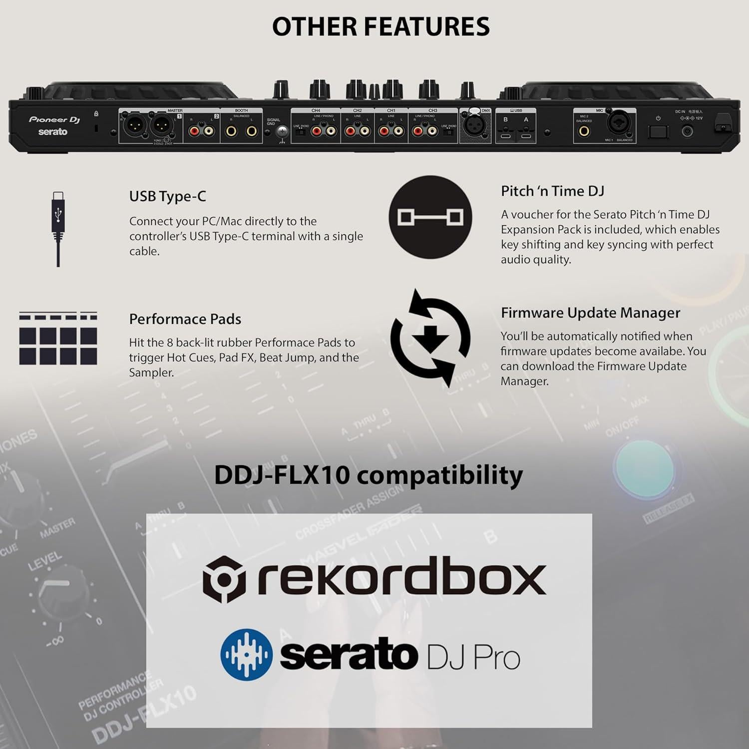 Controlador DJ Pioneer DDJ-FLX10 4 Canales con Estuche y Accesorios