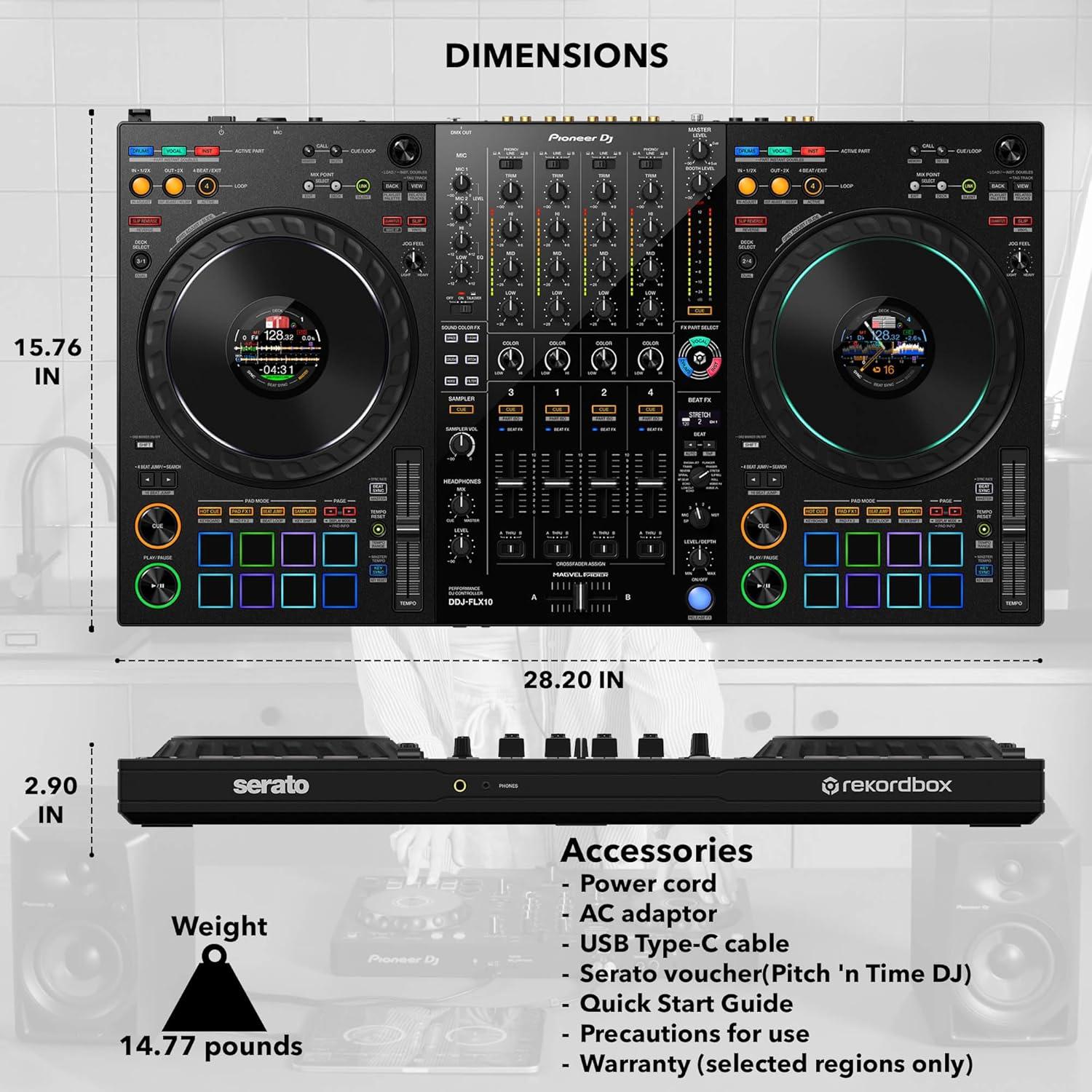 Controlador DJ Pioneer DDJ-FLX10 4 Canales con Estuche y Accesorios