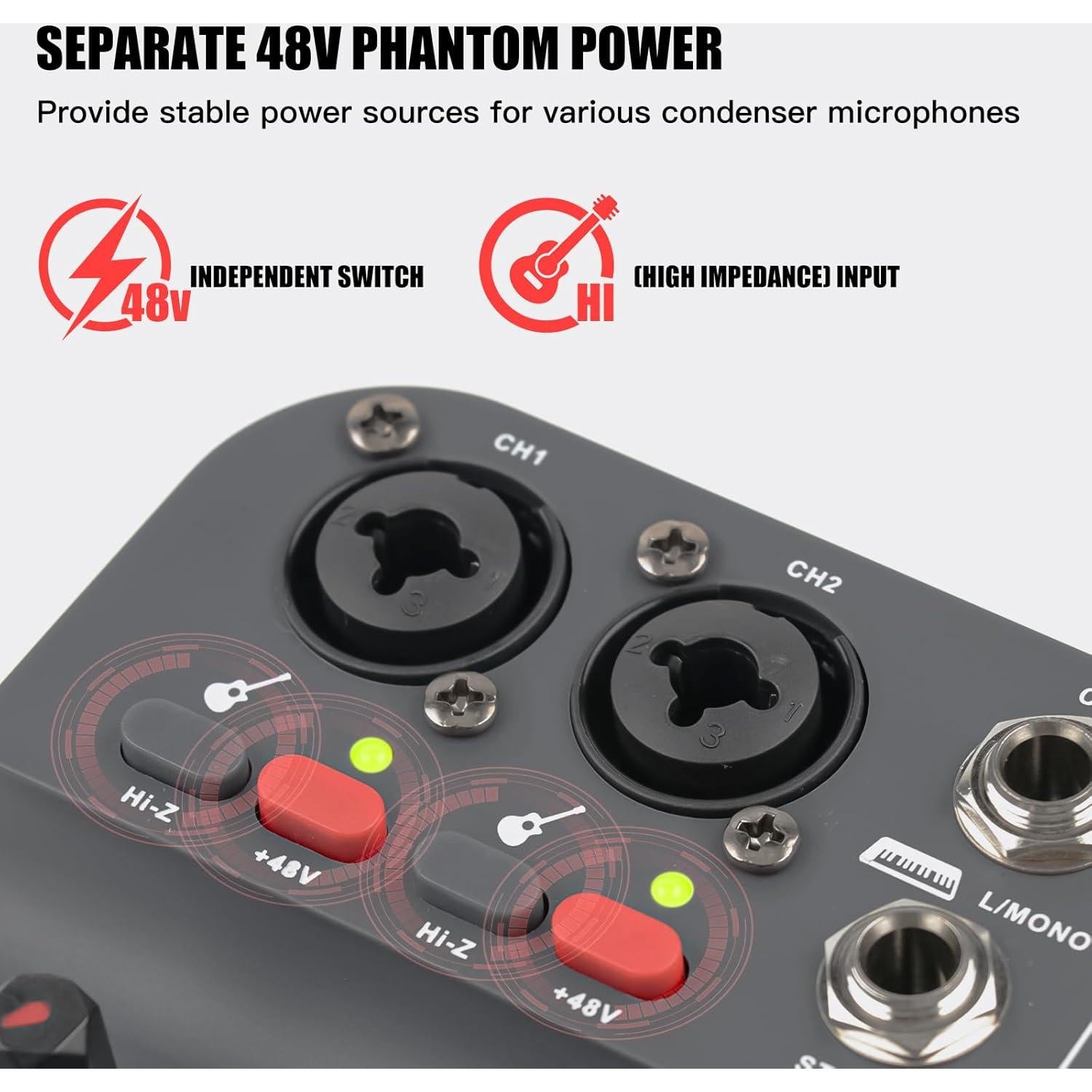 Mezclador de Audio Profesional TKLBLS T4 4 Canales USB/Bluetooth