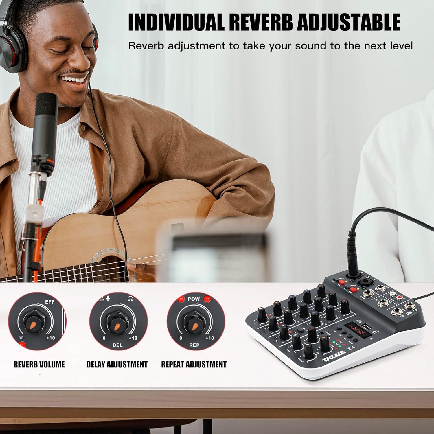 Mezclador de Audio Profesional TKLBLS T4 4 Canales USB/Bluetooth