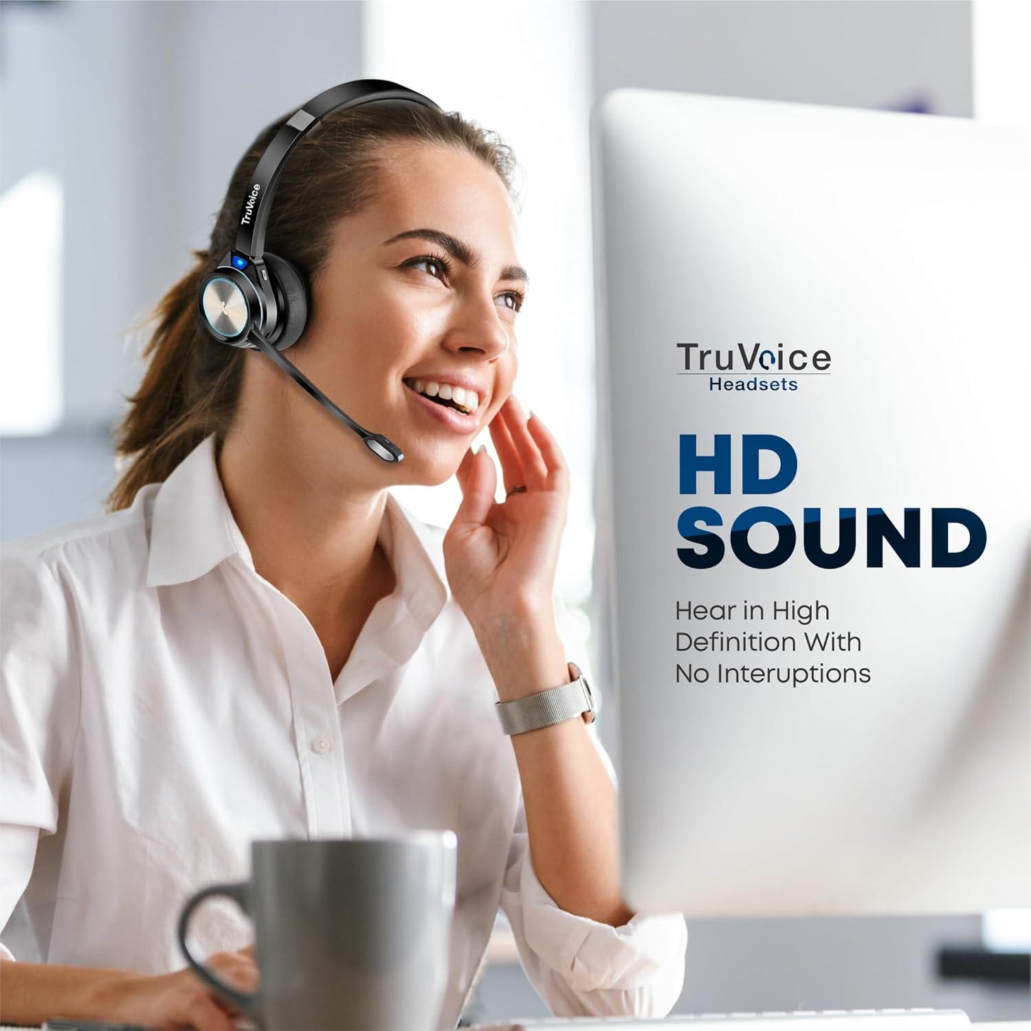 Auriculares Inalámbricos TruVoice BT55 con Micrófono y Cancelación de Ruido