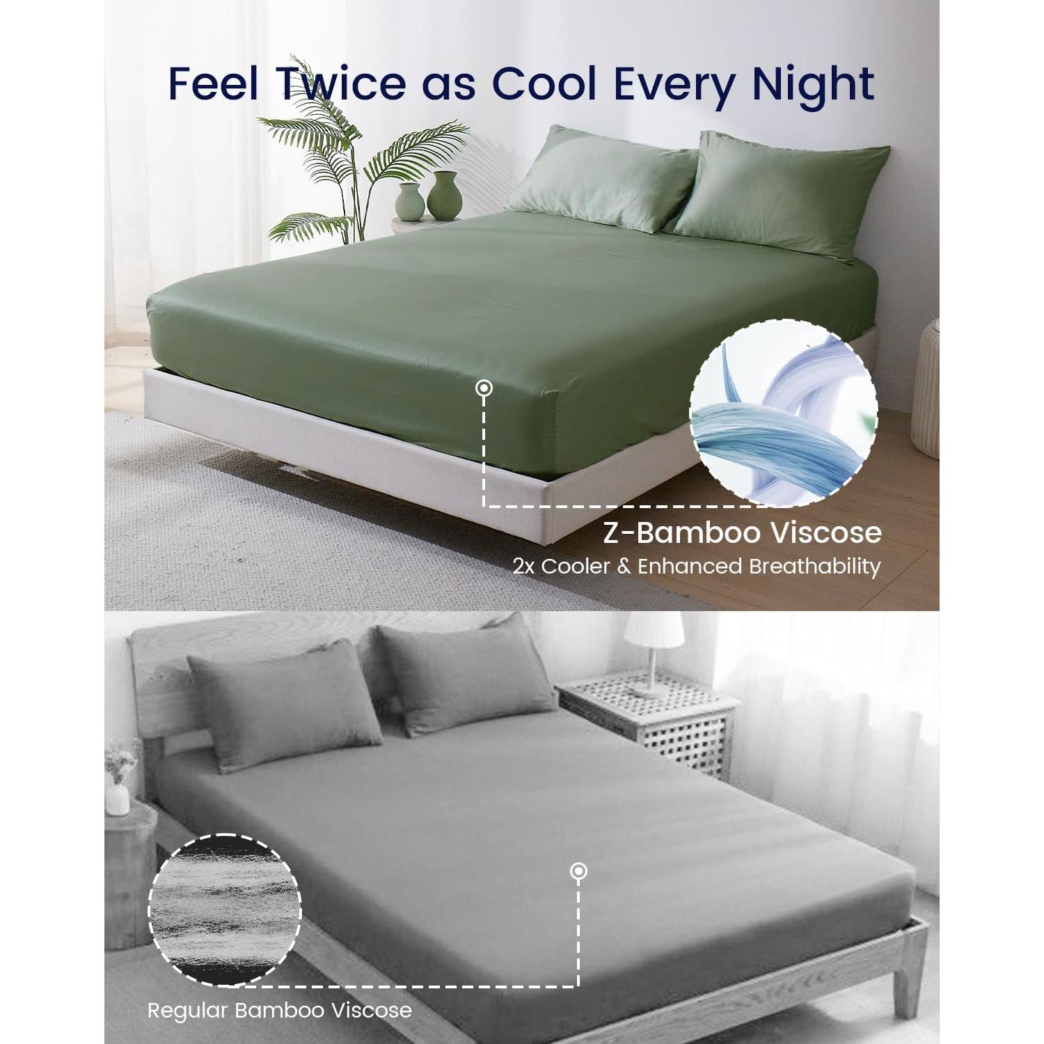 Sábana Ajustada ZonLi Queen Verde Aurora, 182.88x213.36 cm