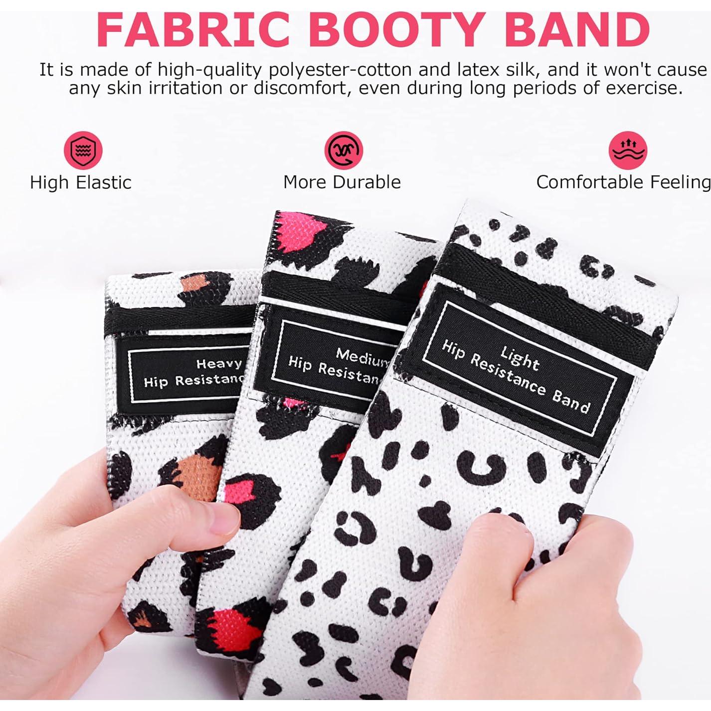 Bandas de Glúteos KRIXAM - 3 Niveles de Resistencia - Estampado Leopardo