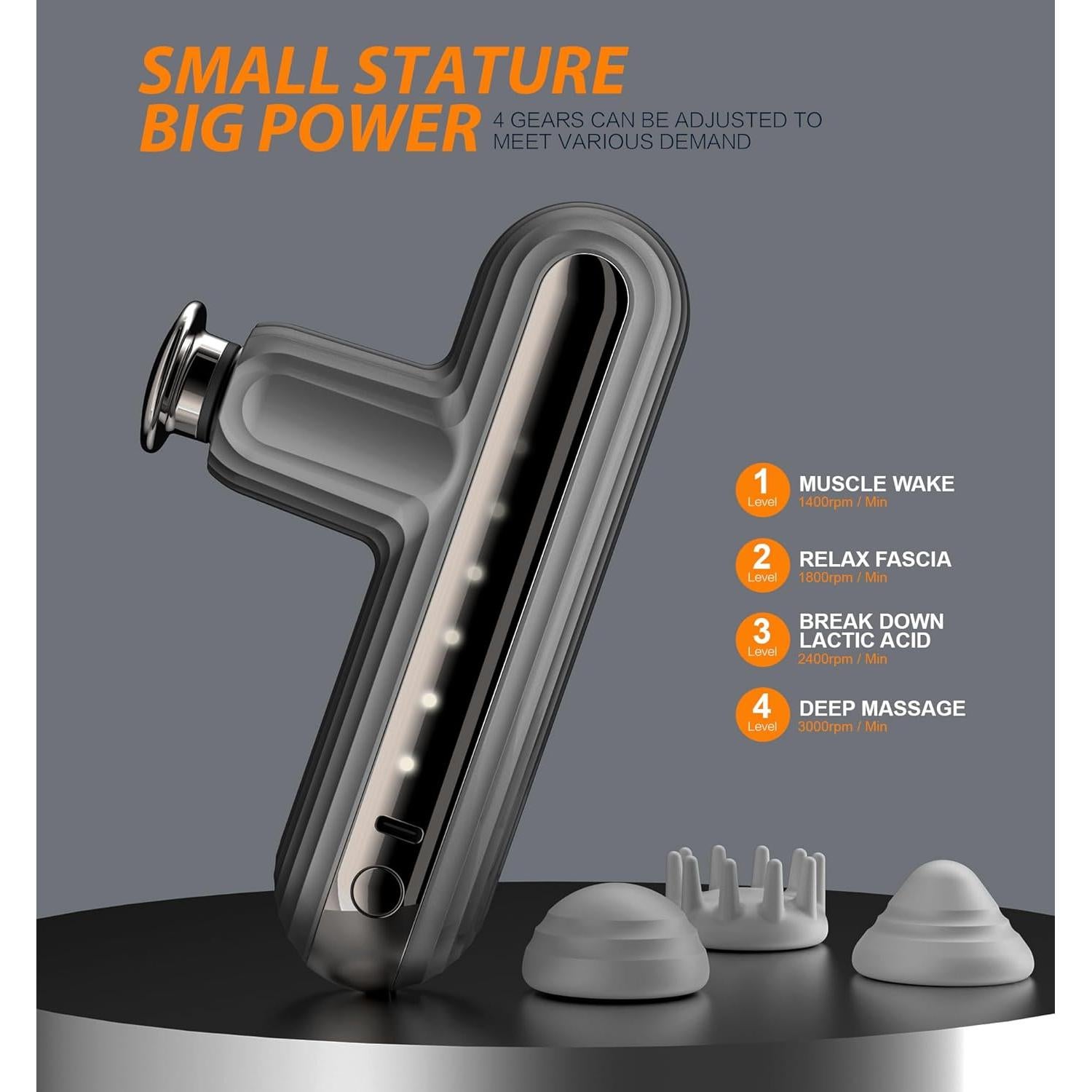 Pistola de Masaje Portátil ABPBP SK9 Mini - Tejido Profundo, 4 Cabezas