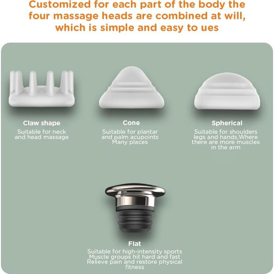 Pistola de Masaje Portátil ABPBP SK9 Mini - Tejido Profundo, 4 Cabezas