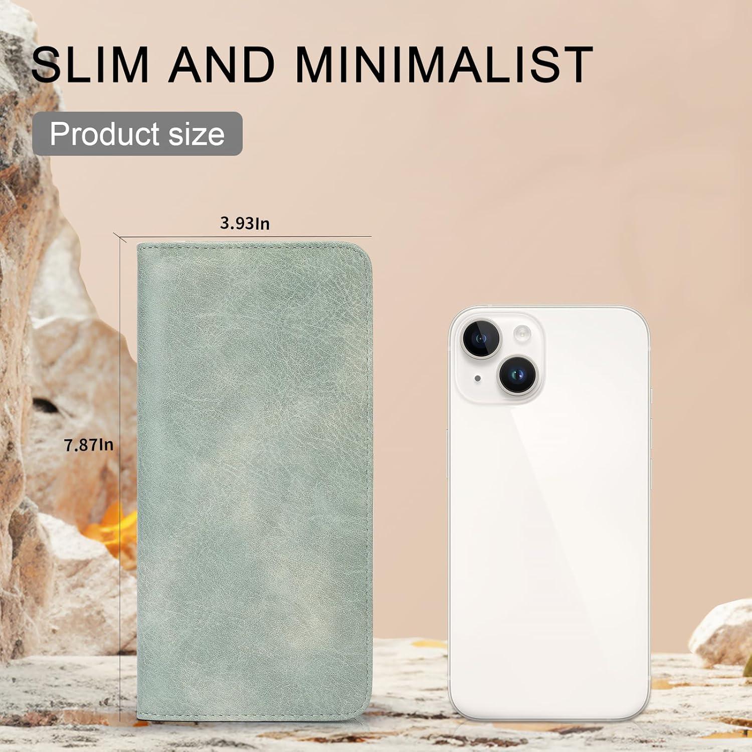 Cartera Slim MEITRUE Mujeres Cuero RFID Bifold Verde 19x9.5cm