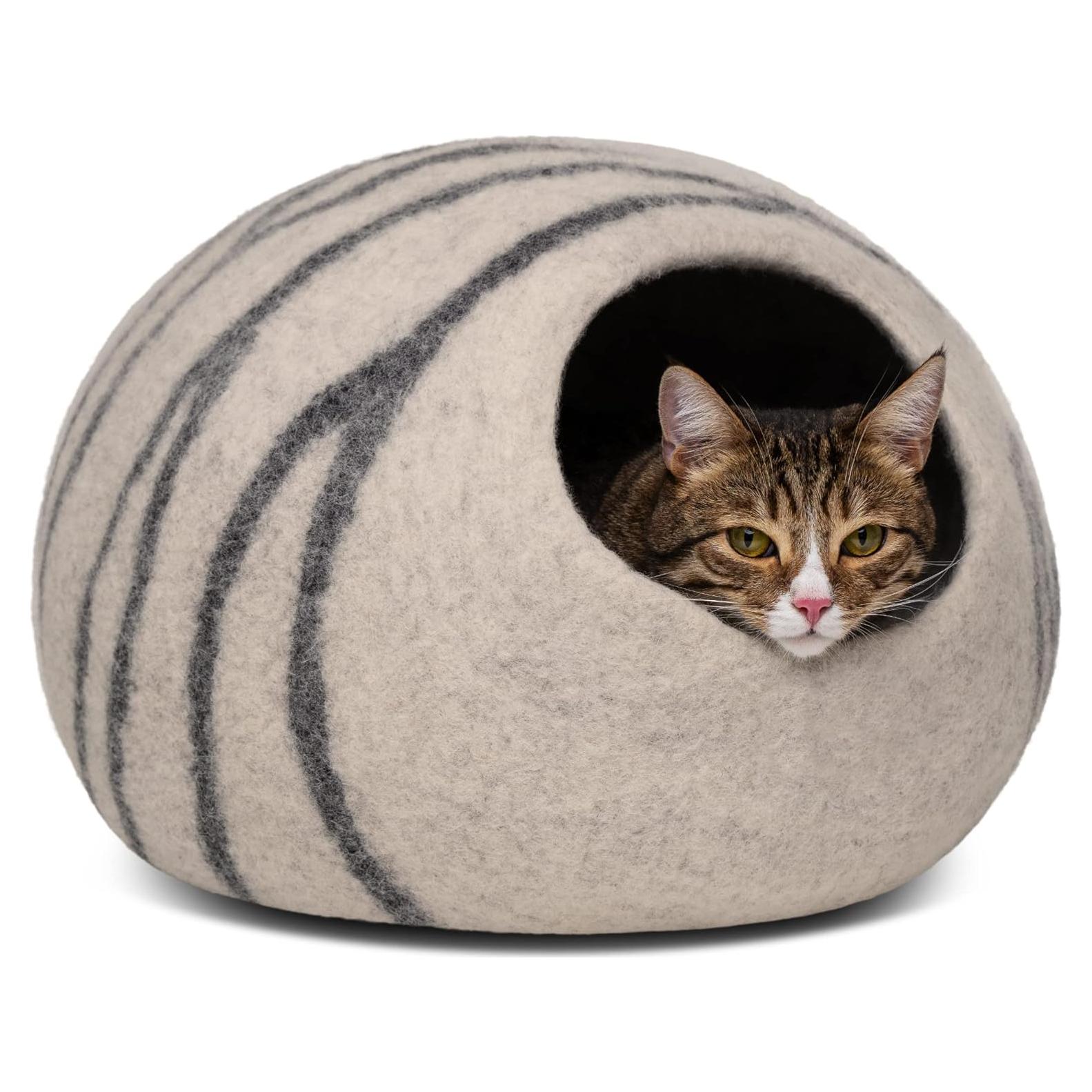 Cueva para Gatos MEOWFIA Mediana de Lana Merino Gris Claro