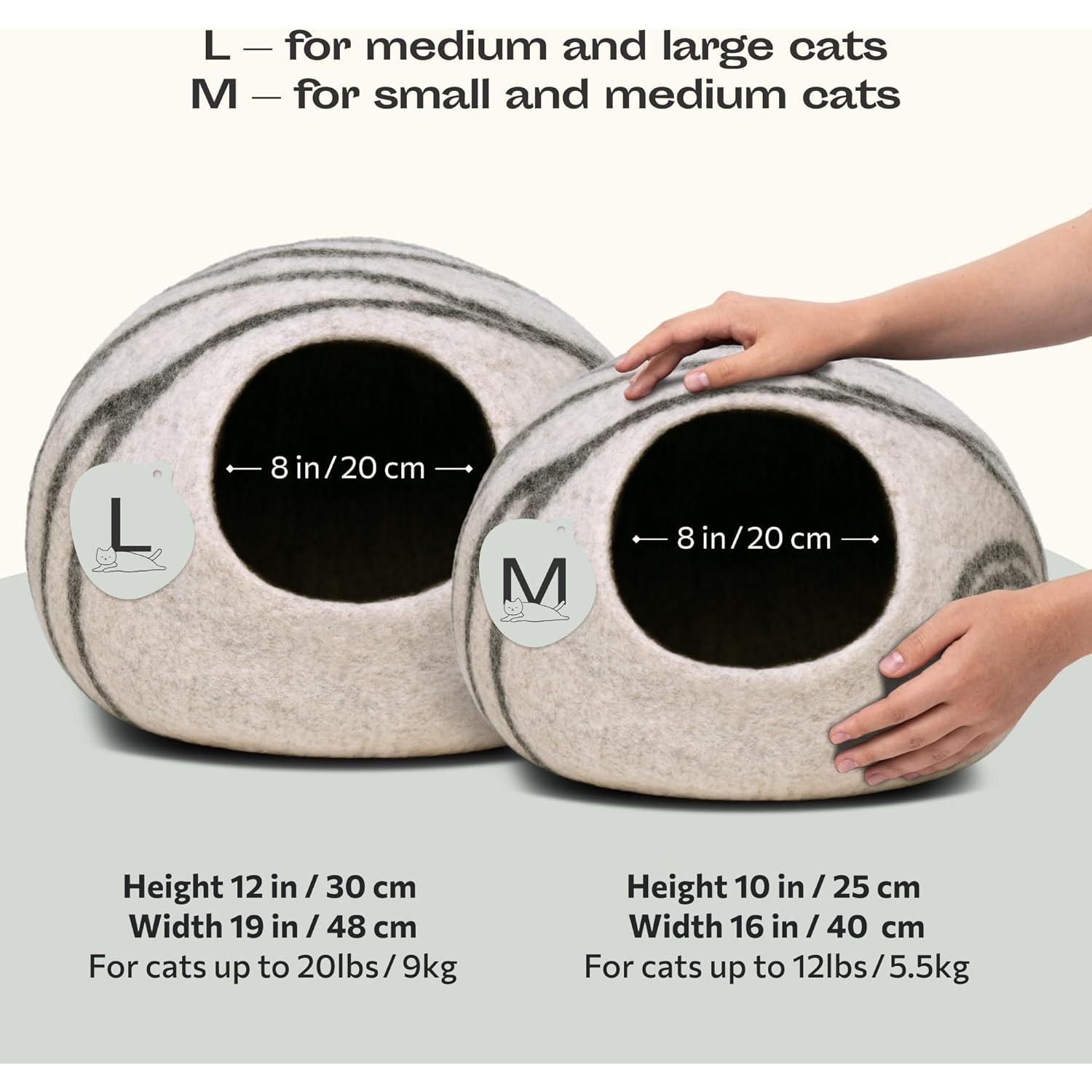 Cueva para Gatos MEOWFIA Mediana de Lana Merino Gris Claro