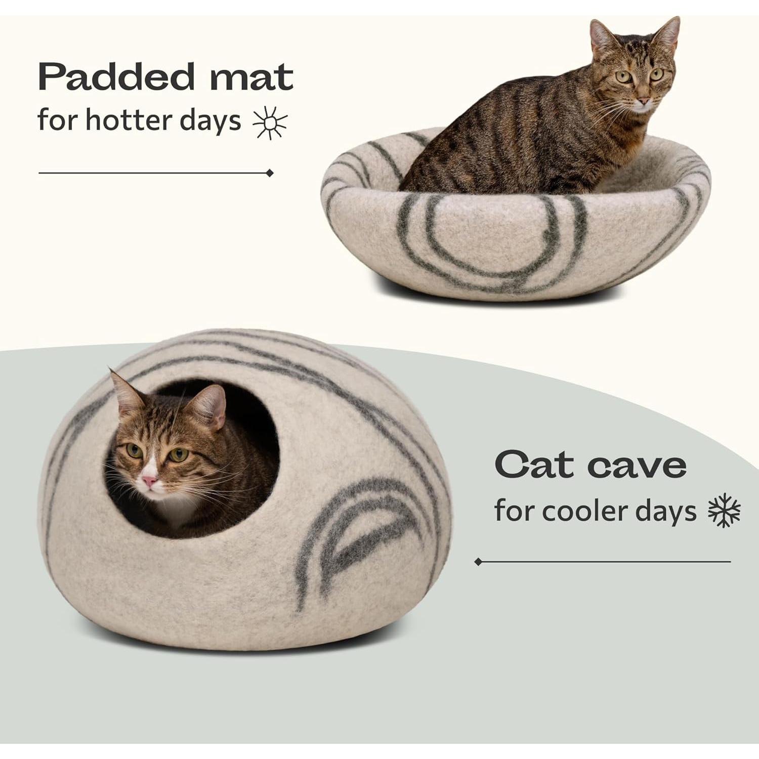 Cueva para Gatos MEOWFIA Mediana de Lana Merino Gris Claro