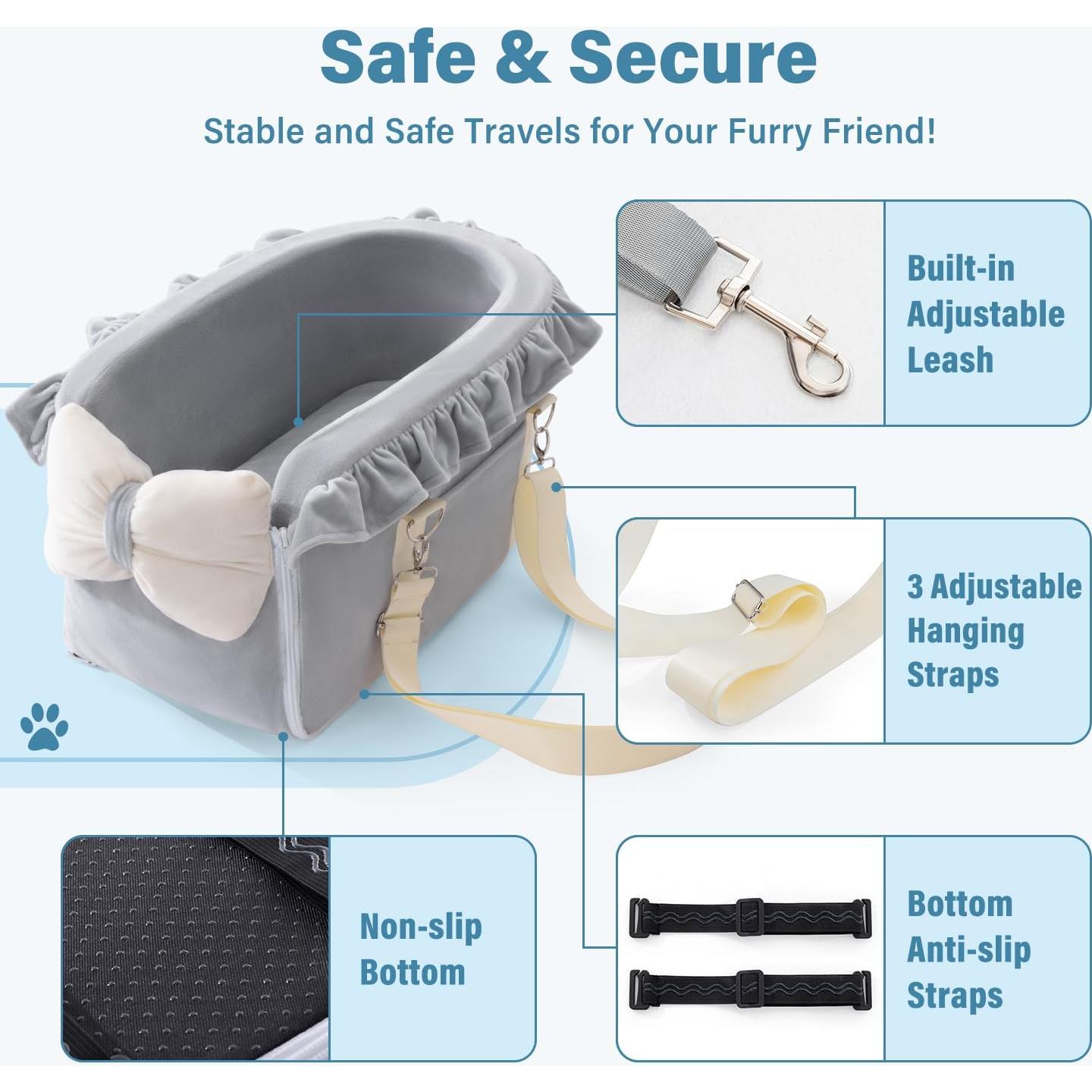 Asiento de Coche para Mascotas Jaoul Gris - 43x22cm - 1.05kg