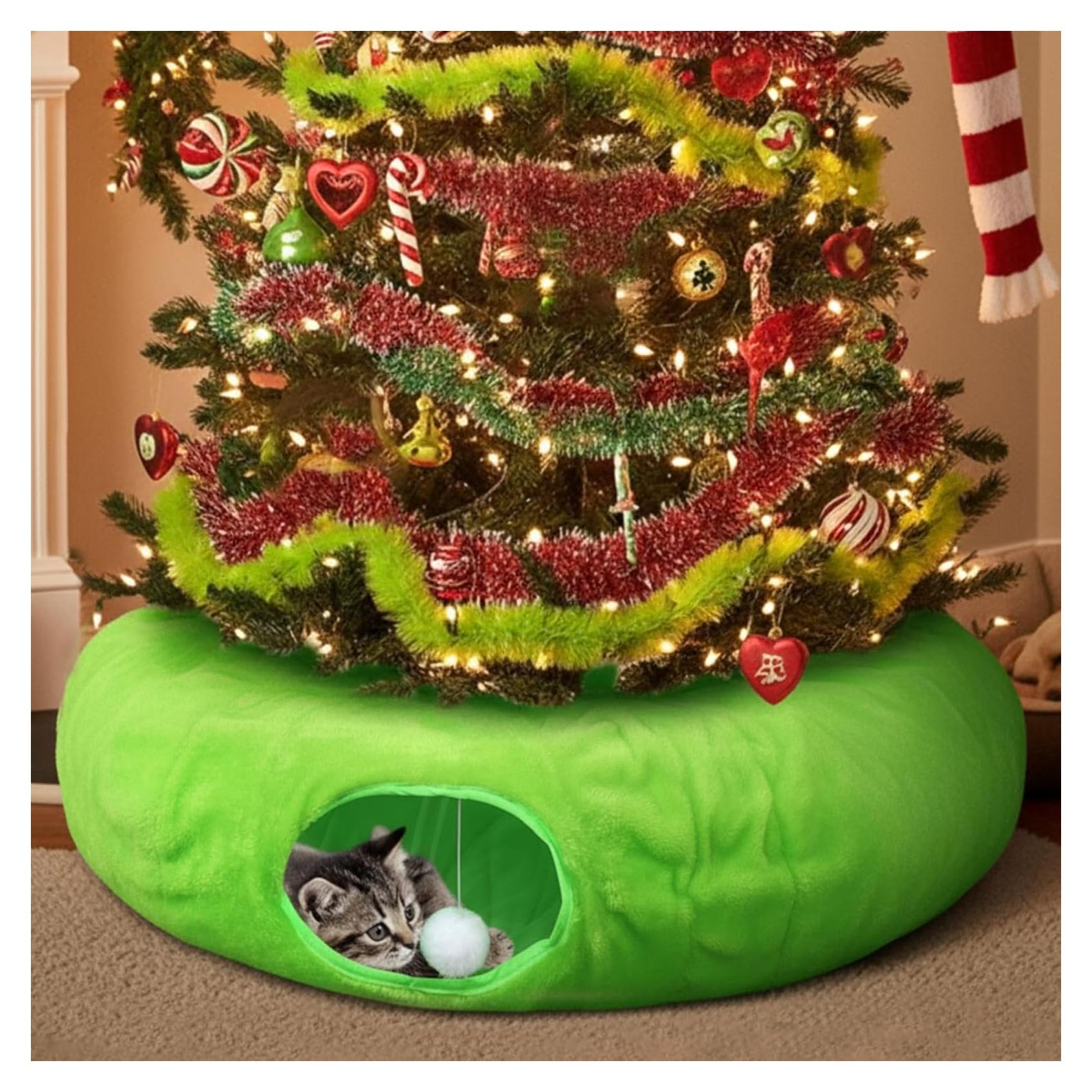 Túnel para Gatos Soulchen Navidad Verde Peludo 91.44cm x 24.89cm