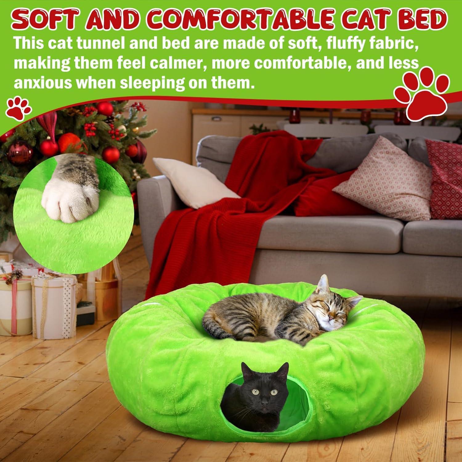 Túnel para Gatos Soulchen Navidad Verde Peludo 91.44cm x 24.89cm