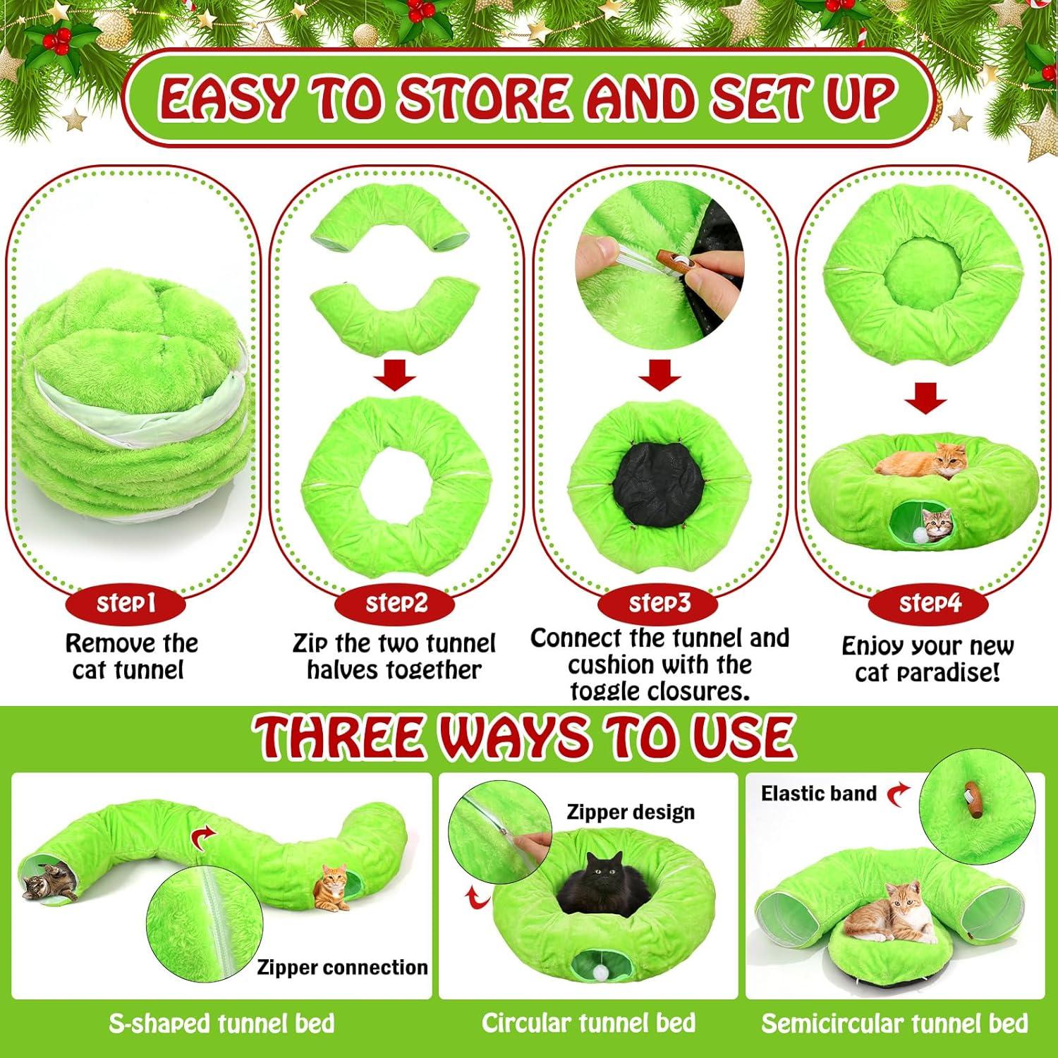 Túnel para Gatos Soulchen Navidad Verde Peludo 91.44cm x 24.89cm