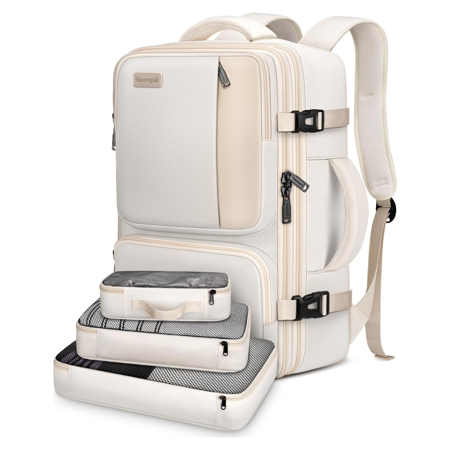 Mochila Expandible Vancropak 40L Aprobada Aerolínea Beige