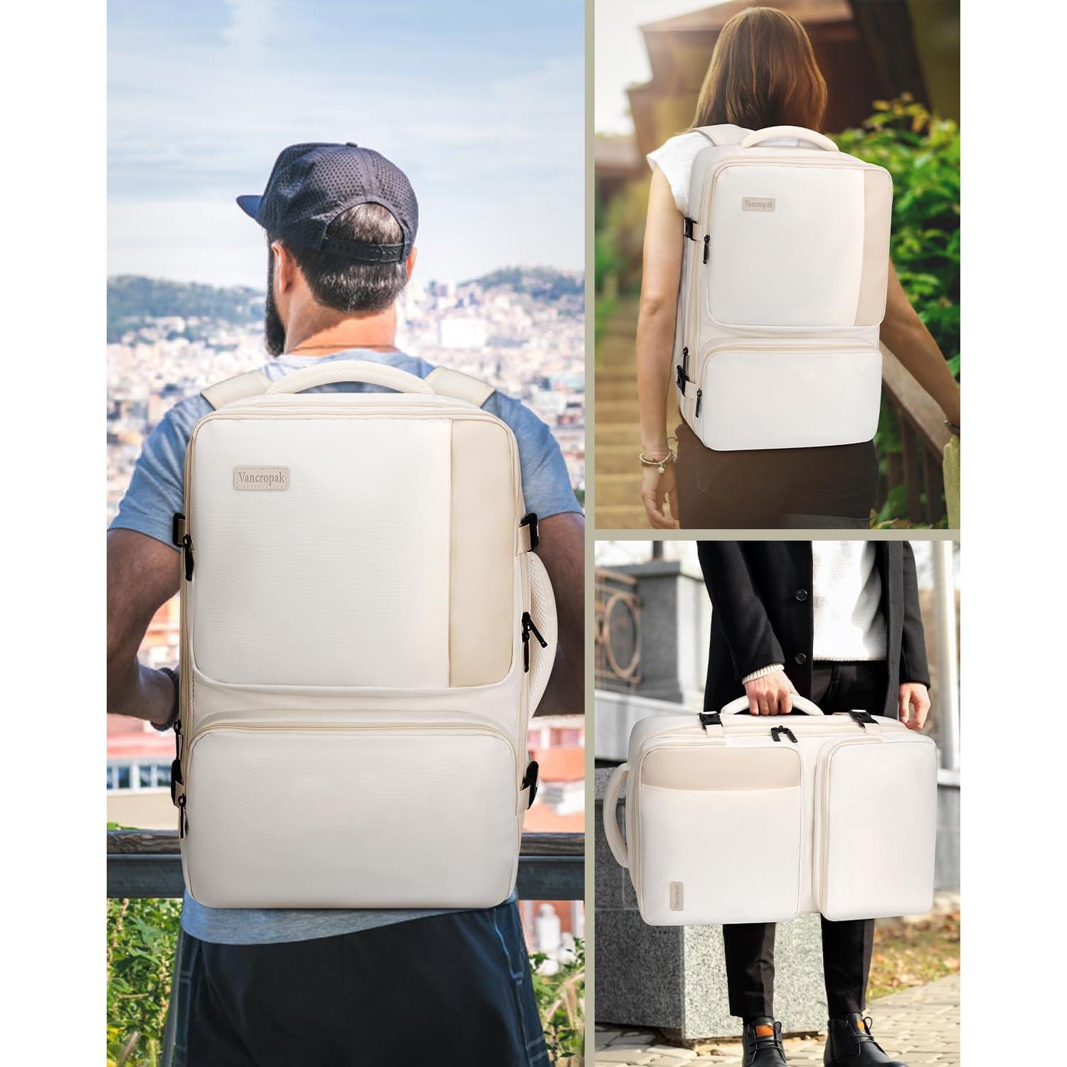 Mochila Expandible Vancropak 40L Aprobada Aerolínea Beige