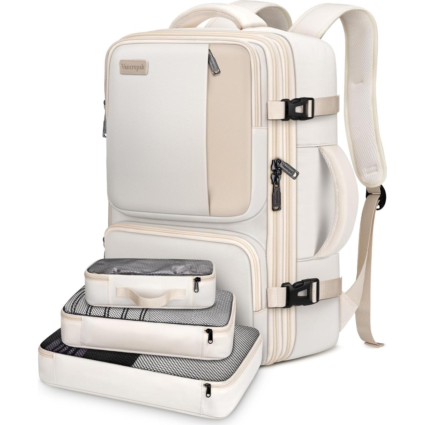 Mochila Expandible Vancropak 40L Aprobada Aerolínea Beige