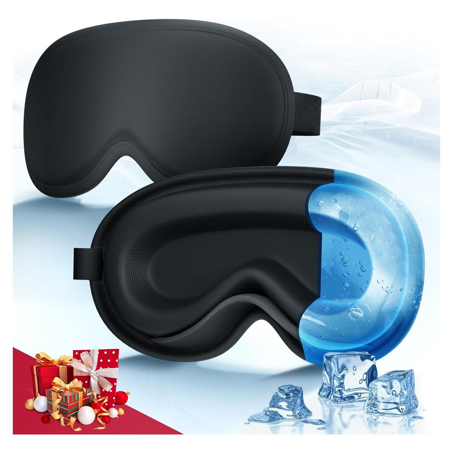 3D Cooling Gel Eye Mask - Reusable Cold Sleep Mask, Eyes Ice Pack with Hot & Cold Compress Therapy for Puffiness, Dark Circles, Dry Eyes, Headaches and Stress Relief (Black,1 Pack)