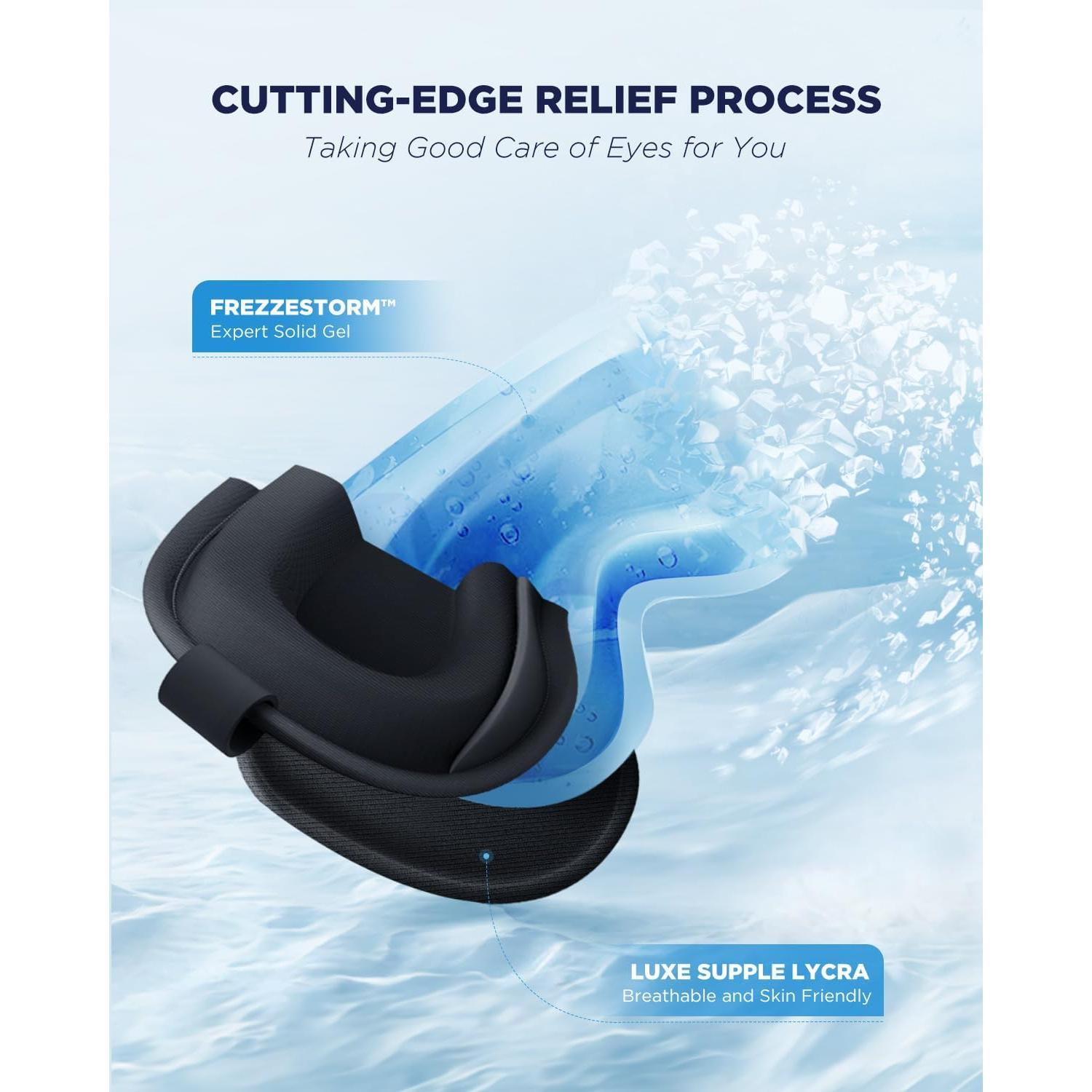 3D Cooling Gel Eye Mask - Reusable Cold Sleep Mask, Eyes Ice Pack with Hot & Cold Compress Therapy for Puffiness, Dark Circles, Dry Eyes, Headaches and Stress Relief (Black,1 Pack)