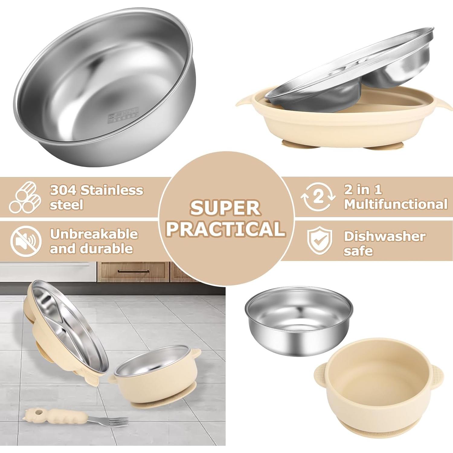 Set de Plato y Cuenco Antideslizante Wesketch Crema 2 Piezas