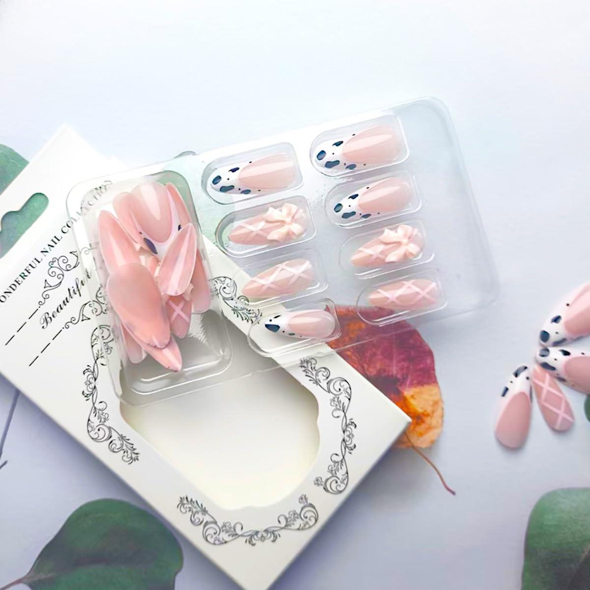 Uñas Postizas Almendra NEWSPIED con Rhinestones 3D - 24 Piezas