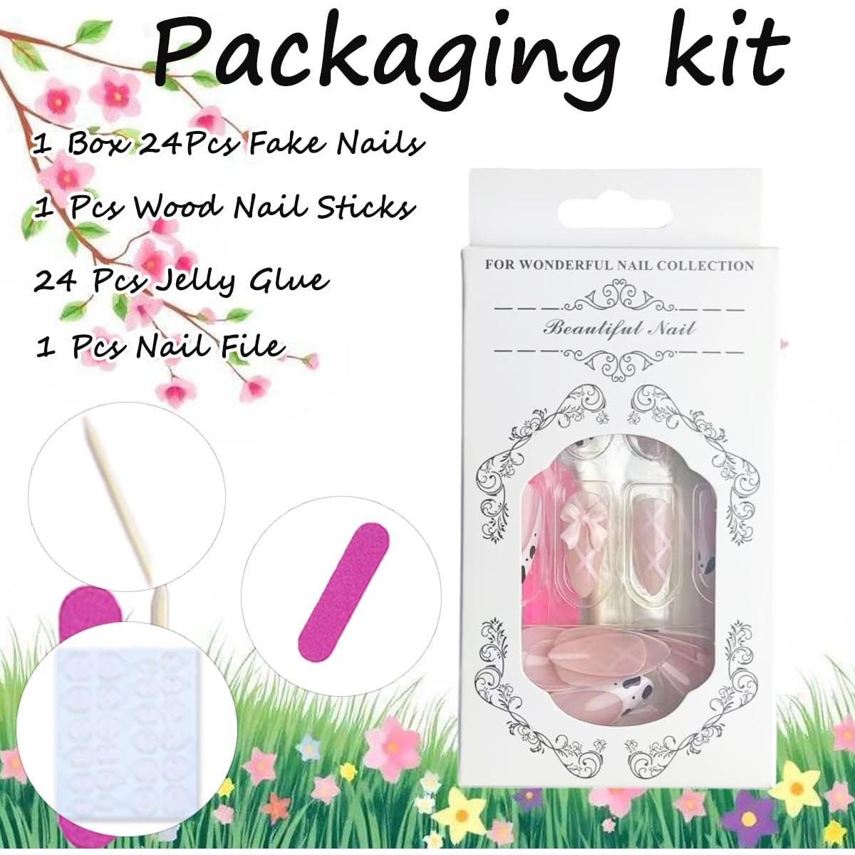 Uñas Postizas Almendra NEWSPIED con Rhinestones 3D - 24 Piezas