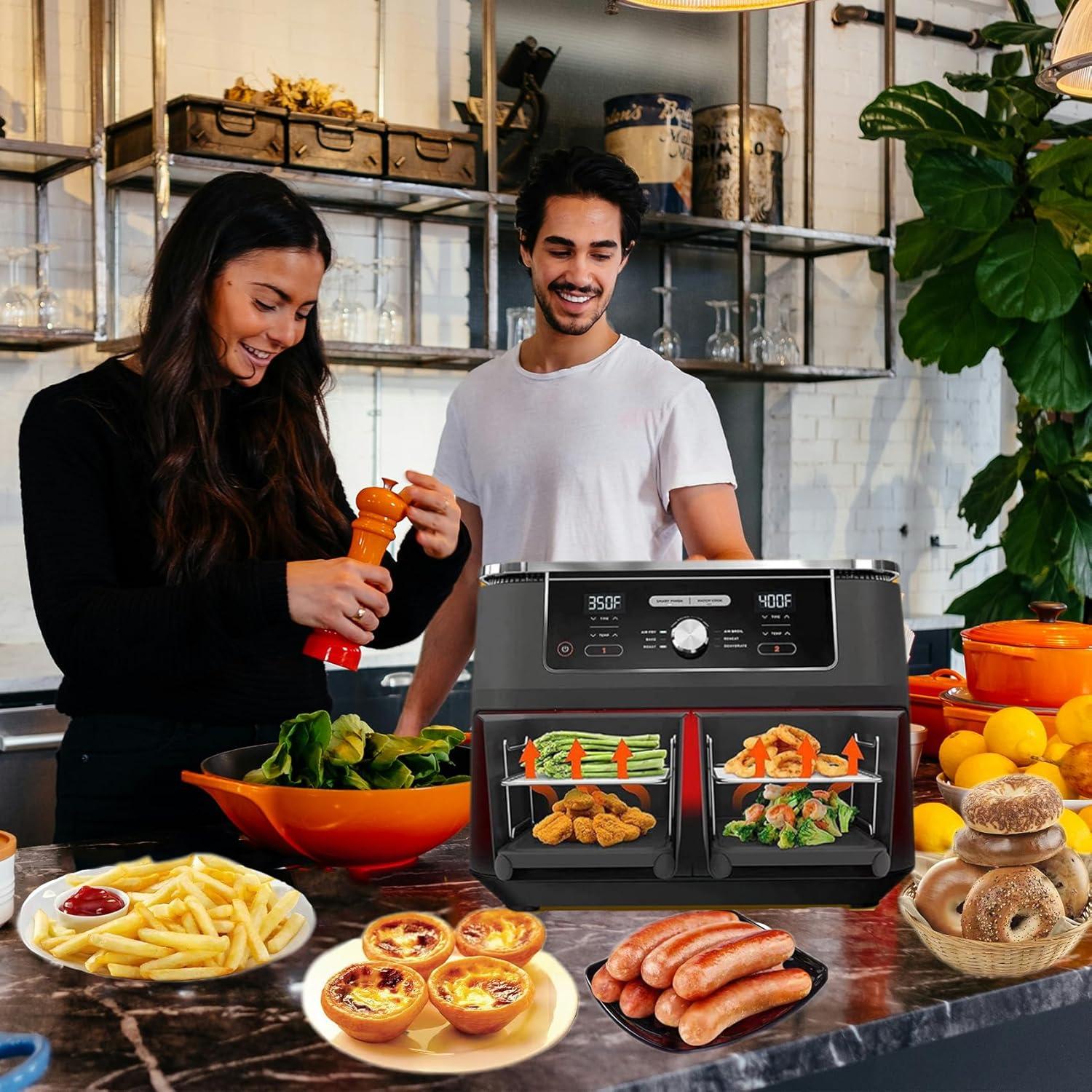 Air Fryer Rack for Ninja Dual 2 Basket Air Fryer 10 QT DZ401 & 8 QT DZ201, Racks for Dual Zone Air Fryer, Reusable Silicone Liner Sheets for Double Basket, 4pcs Kitchen Accessory Set