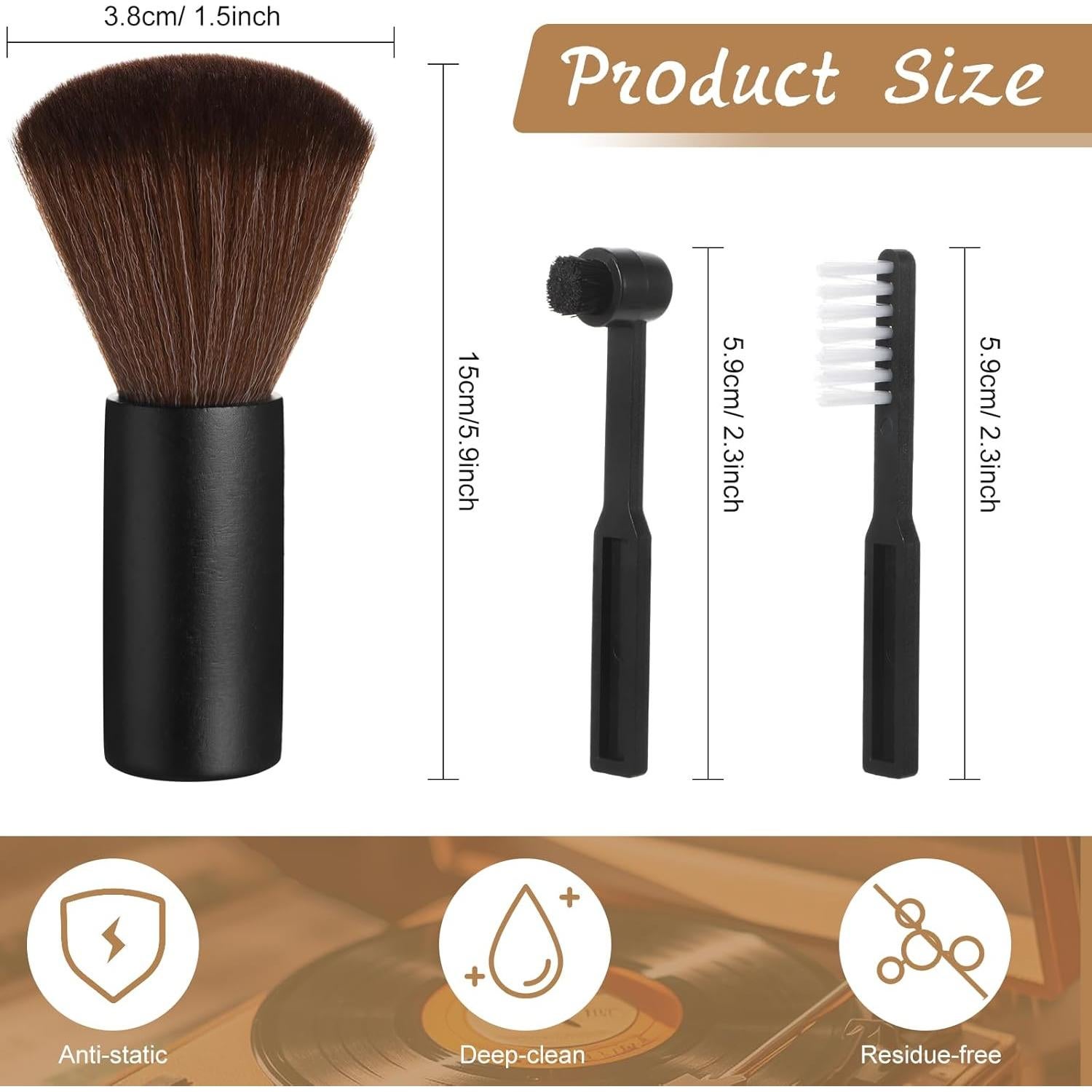 Juego de 3 Cepillos de Limpieza de Vinilo Ziliny - Antiestáticos