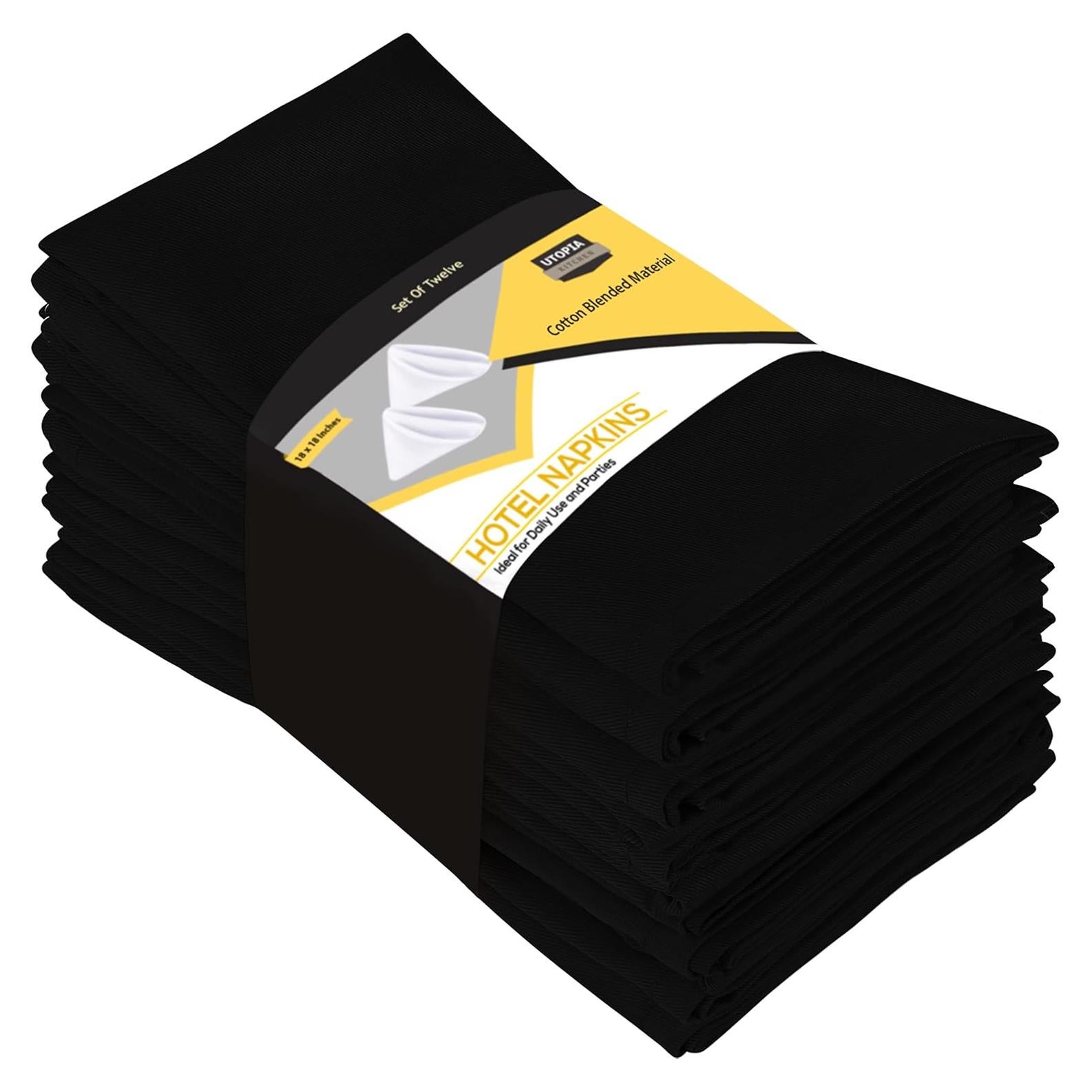 Servilletas de Tela Negras Utopia Kitchen - Paquete de 12, 45.72 cm