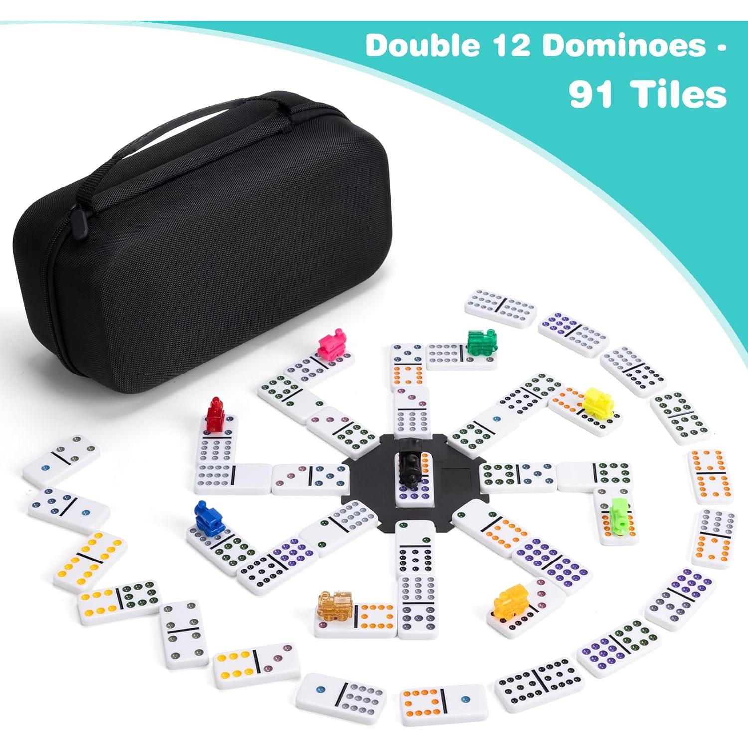 Juego de Dominó Mexicano Doble 12 con 91 Fichas y Soportes