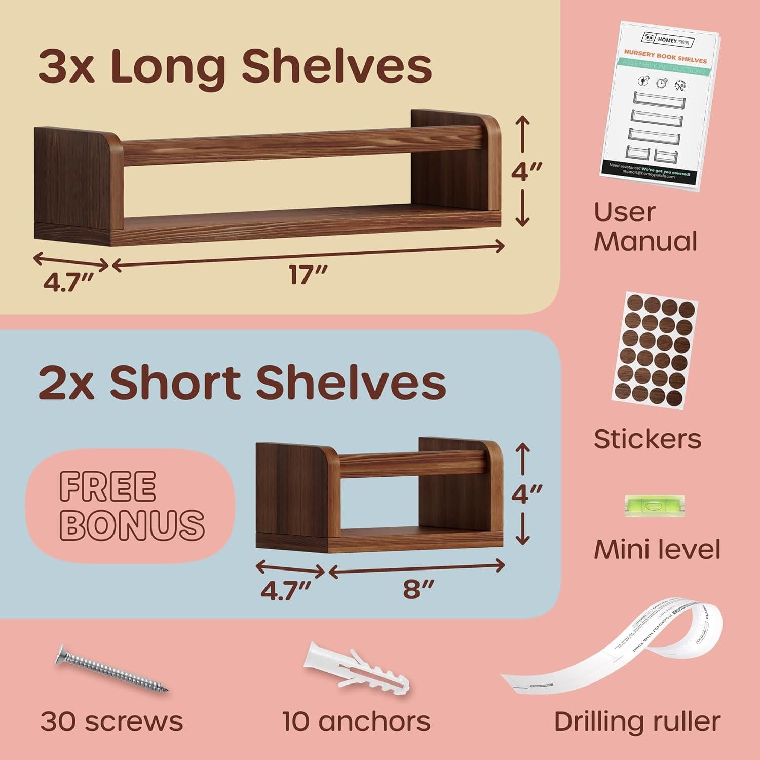 Estantería de Madera para Niños Homey Panda 3 Largas + 2 Mini