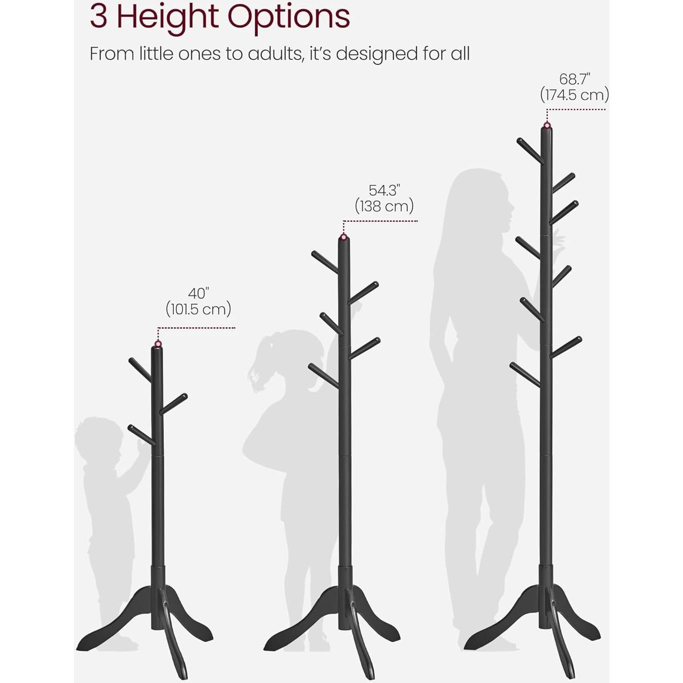 Perchero de Pie VASAGLE de Madera Sólida Negro Tinta 8 Ganchos