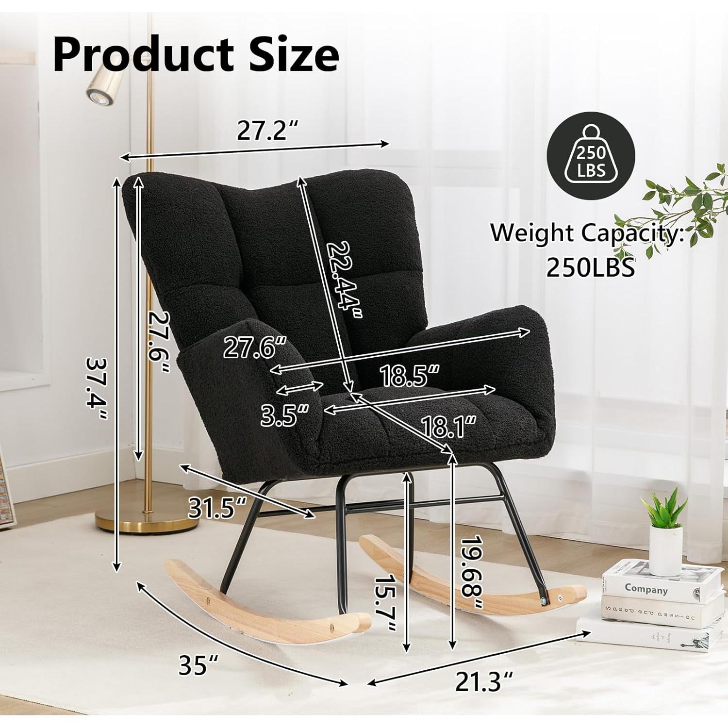 Silla Mecedora NIOIIKIT Tapizada en Peluche Negro para Nursery