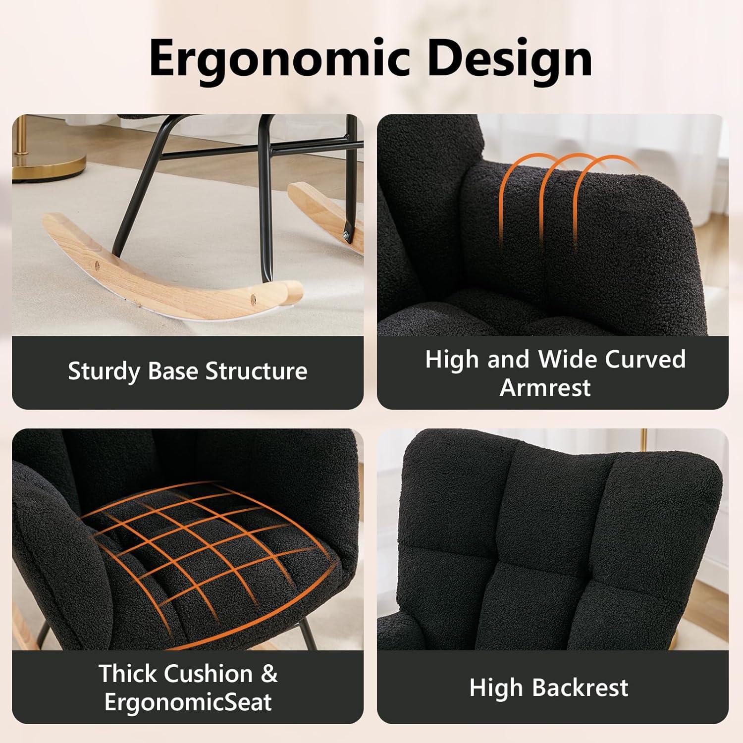 Silla Mecedora NIOIIKIT Tapizada en Peluche Negro para Nursery