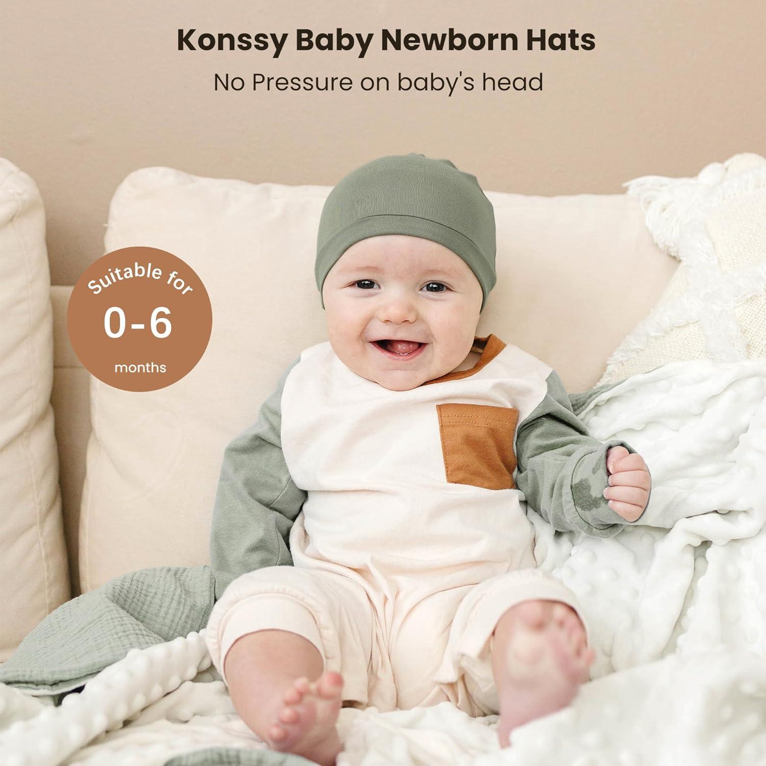 Konssy Paquete de 6 Gorras Suaves para Bebés 0-6 Meses