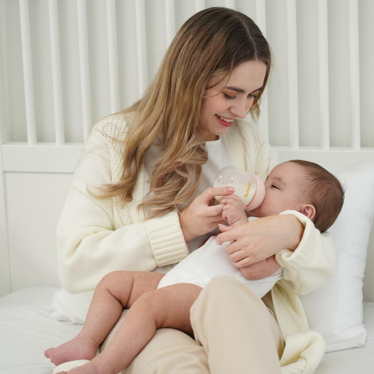 Botella de vidrio anti cólico Oberni 120 ml azul para bebés