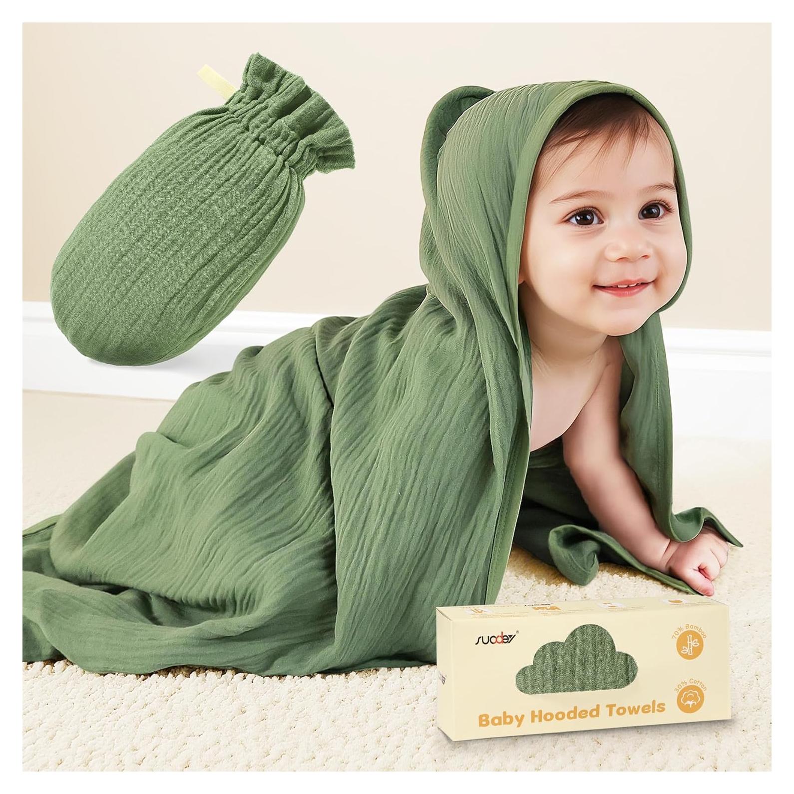 Toalla de Muselina con Capucha SUOSDEY 81x81 cm Verde Oscuro