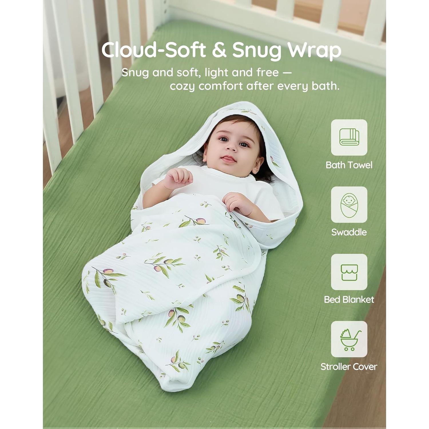 Toalla de Muselina con Capucha SUOSDEY 81x81 cm Verde Oscuro