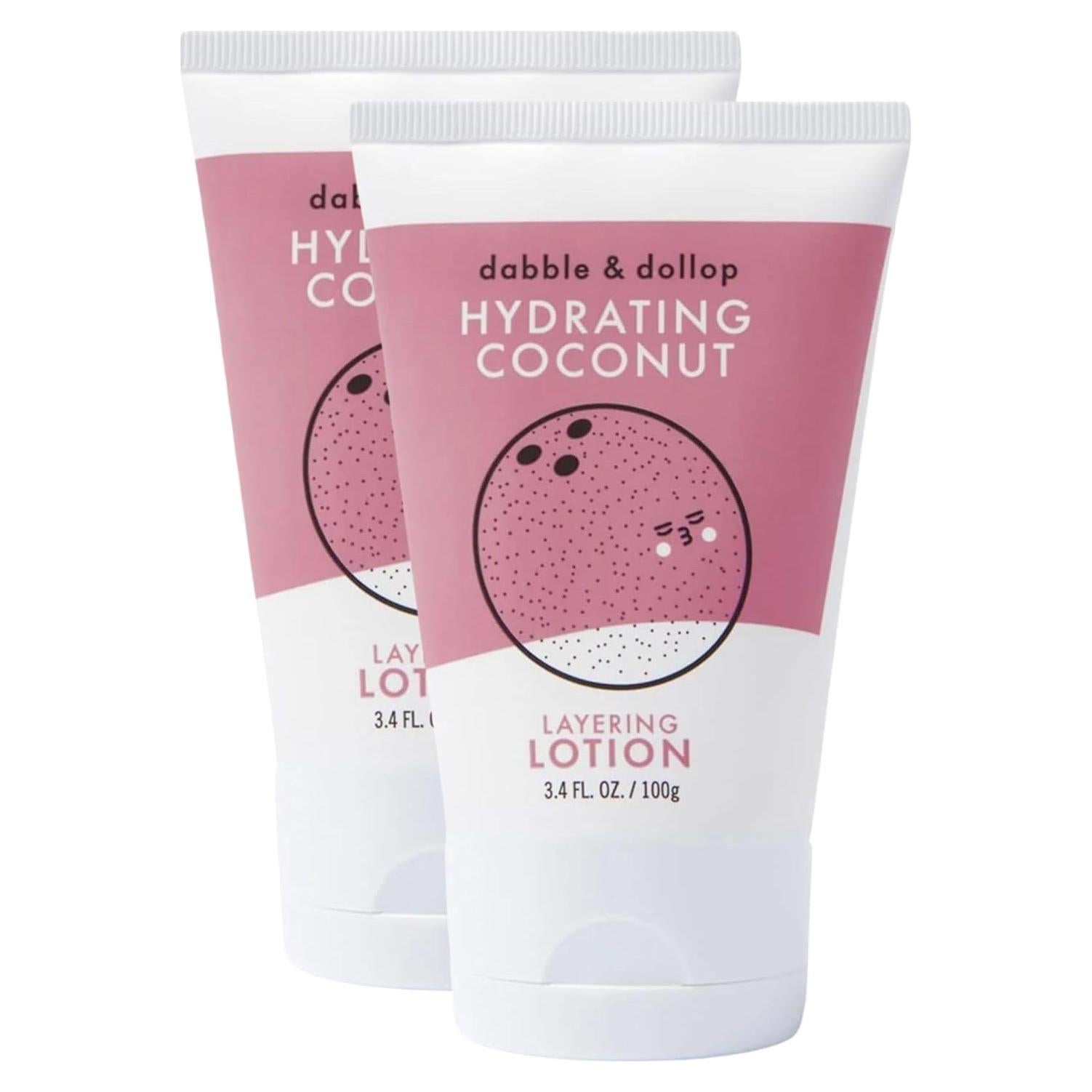 Dabble & Dollop Coconut Lotion, Layering Lotion, Hydrating Scented Lotions for Kids, All-Natural, USA Made, Dermatologist Tested, Vegan & Cruelty-Free (3.4oz, Pack of 2)