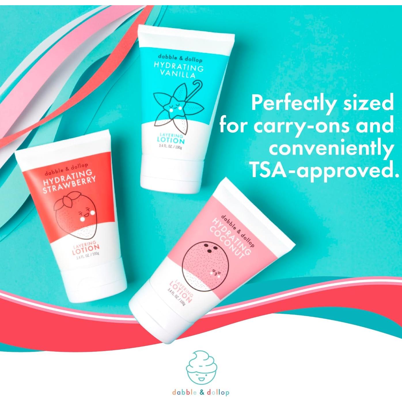 Dabble & Dollop Coconut Lotion, Layering Lotion, Hydrating Scented Lotions for Kids, All-Natural, USA Made, Dermatologist Tested, Vegan & Cruelty-Free (3.4oz, Pack of 2)