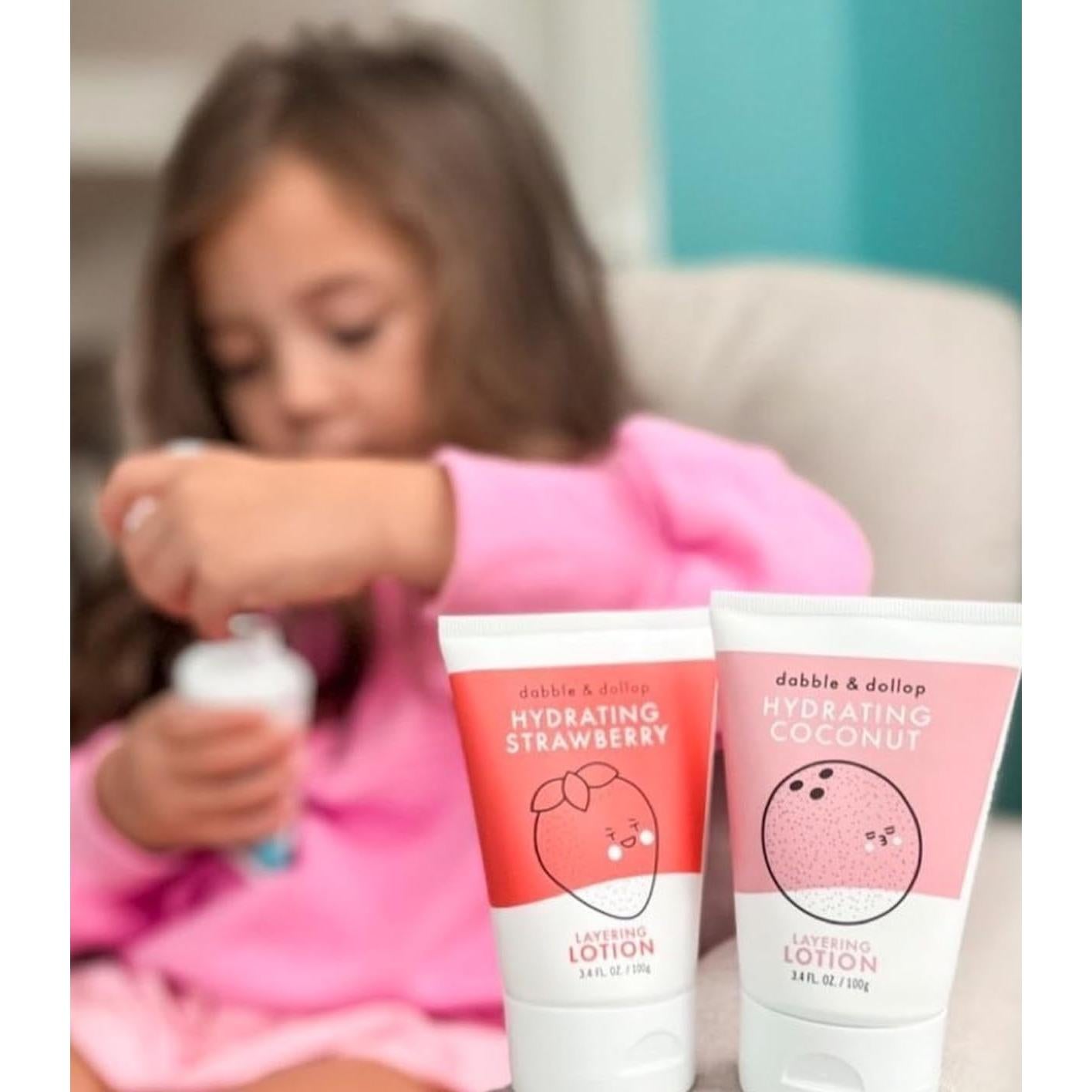 Dabble & Dollop Coconut Lotion, Layering Lotion, Hydrating Scented Lotions for Kids, All-Natural, USA Made, Dermatologist Tested, Vegan & Cruelty-Free (3.4oz, Pack of 2)