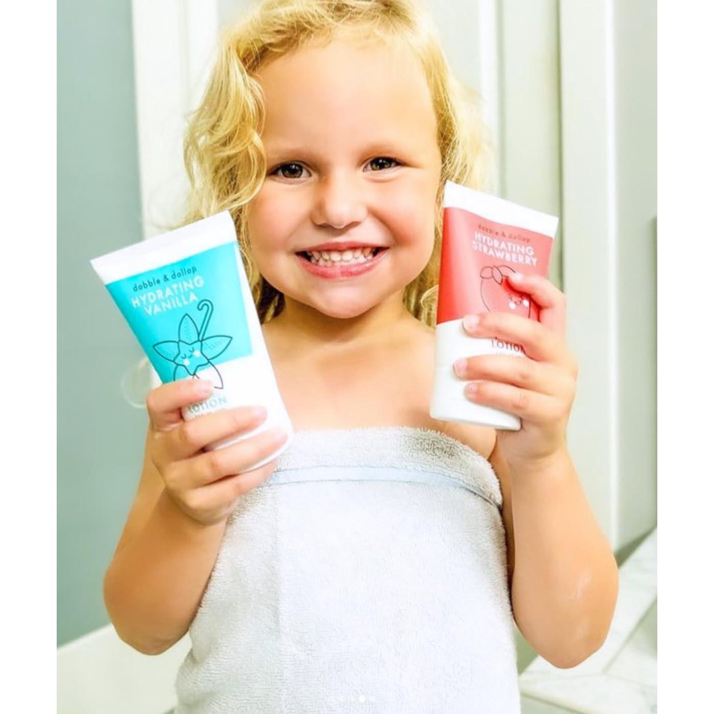 Dabble & Dollop Coconut Lotion, Layering Lotion, Hydrating Scented Lotions for Kids, All-Natural, USA Made, Dermatologist Tested, Vegan & Cruelty-Free (3.4oz, Pack of 2)