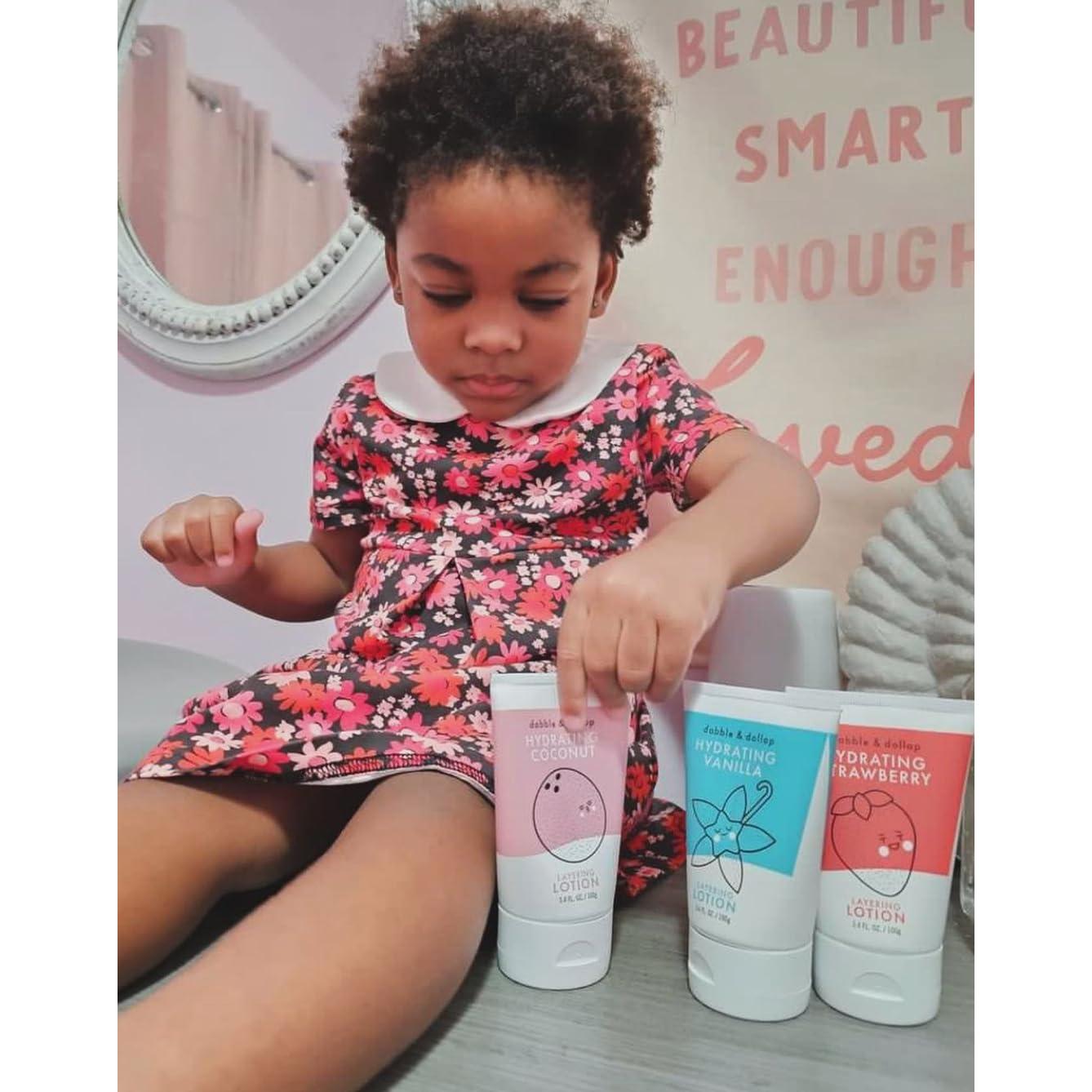 Dabble & Dollop Coconut Lotion, Layering Lotion, Hydrating Scented Lotions for Kids, All-Natural, USA Made, Dermatologist Tested, Vegan & Cruelty-Free (3.4oz, Pack of 2)