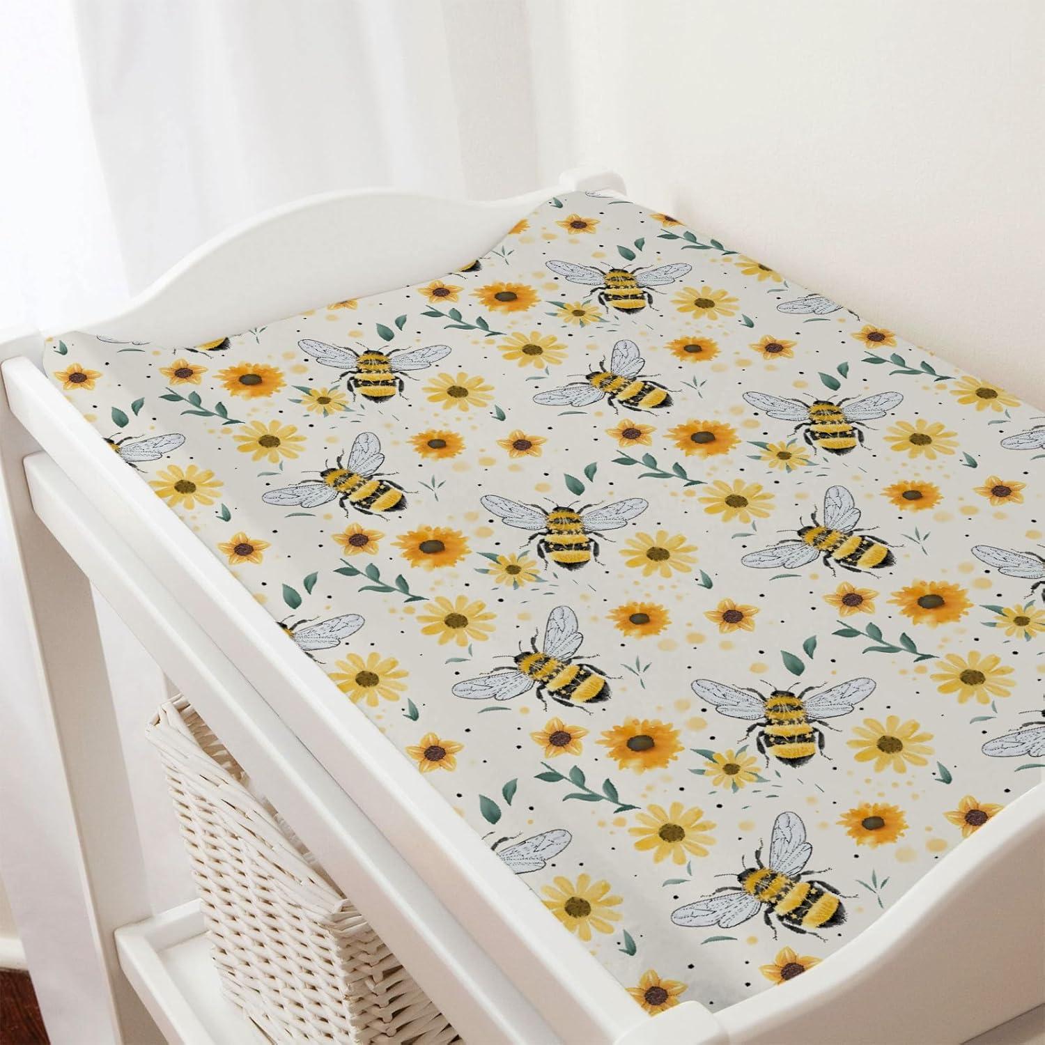 Cubierta de almohadilla para cambiar bebés Girasoles y Abejas 81x40 cm