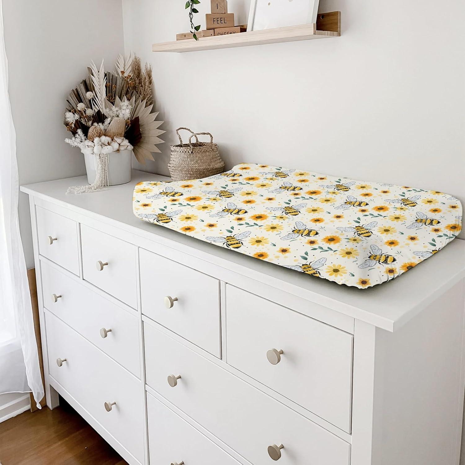 Cubierta de almohadilla para cambiar bebés Girasoles y Abejas 81x40 cm
