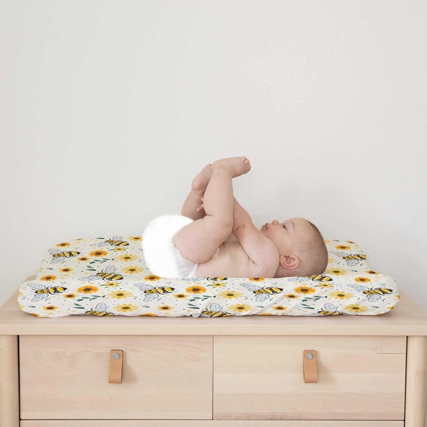 Cubierta de almohadilla para cambiar bebés Girasoles y Abejas 81x40 cm