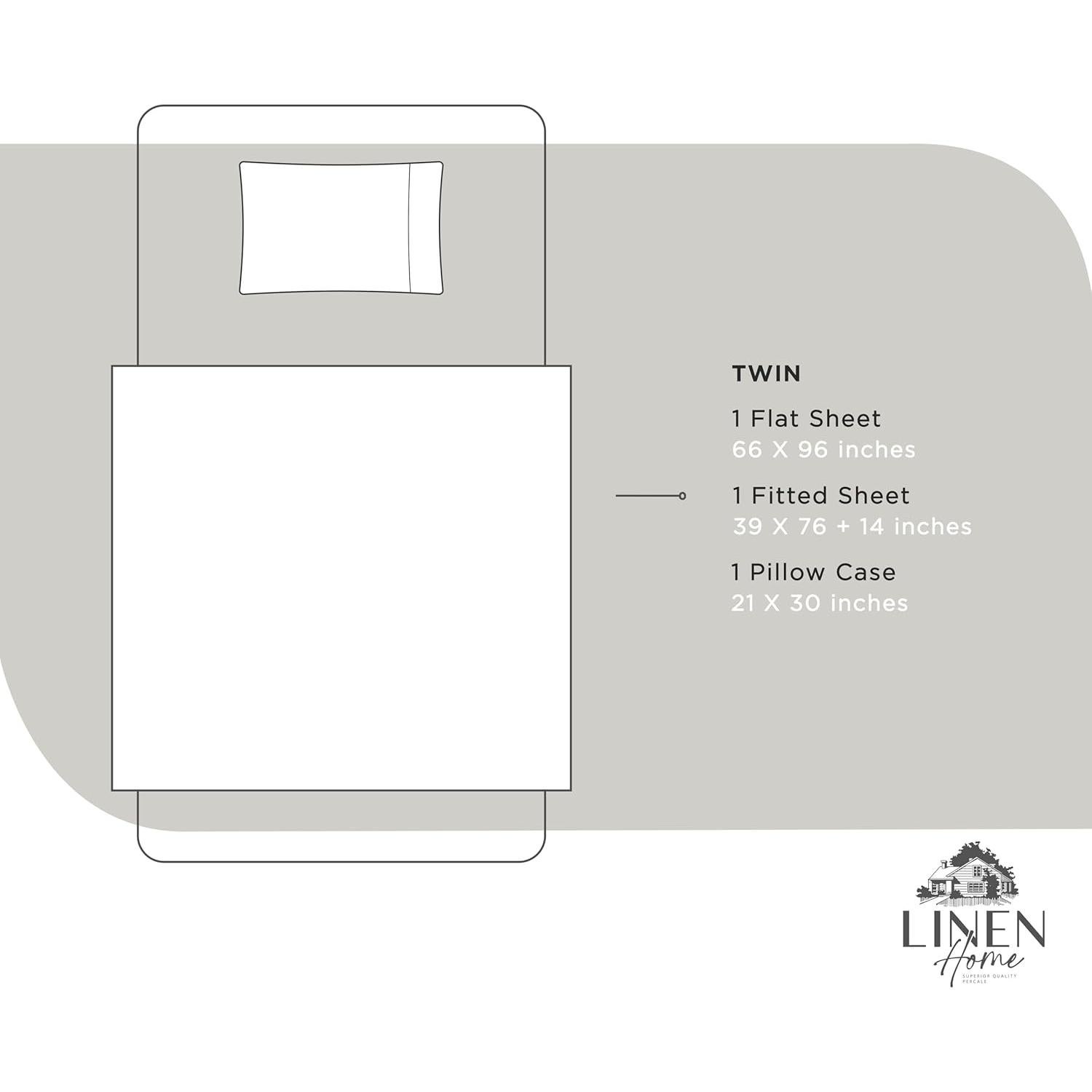 Juego de Sábanas Individual 100% Algodón Linen Home Blanco 3 Piezas