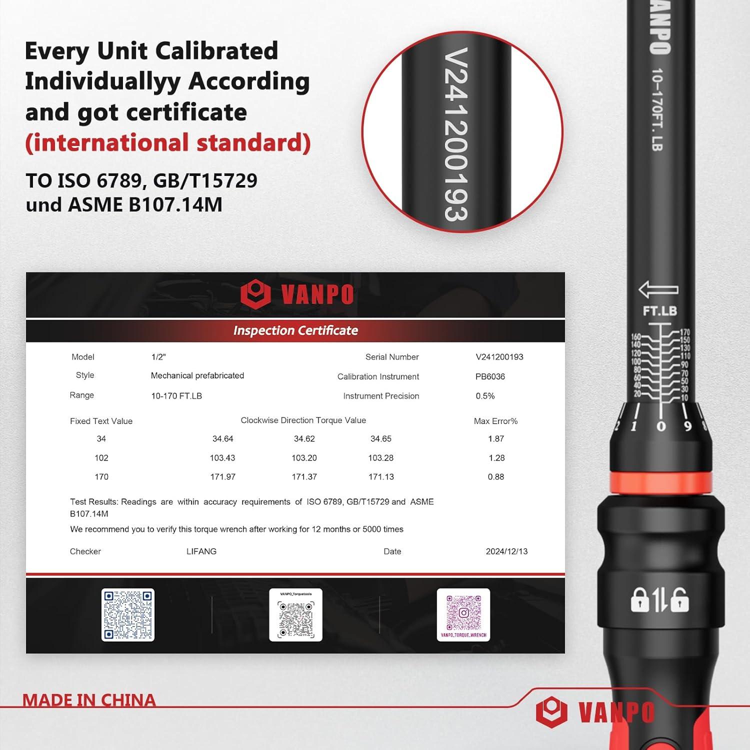 Llave de Torque VANPO 1/2" 10-170 ft-lb (13.6-230.5 Nm) Mecánica